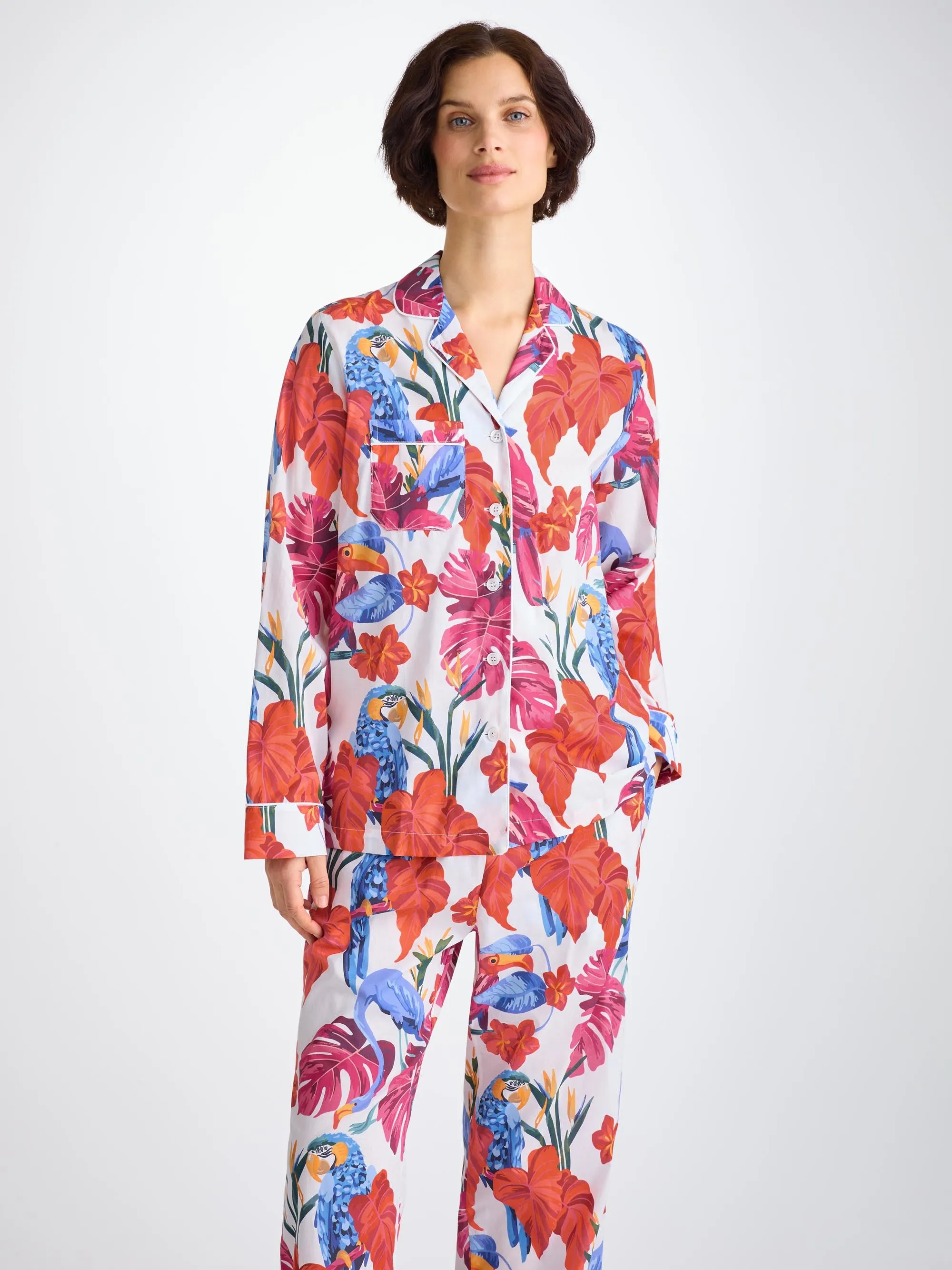 Women's Pajamas Cotton Batiste White Jungle Birds Print sold by Derek Rose product image thumbnail 3