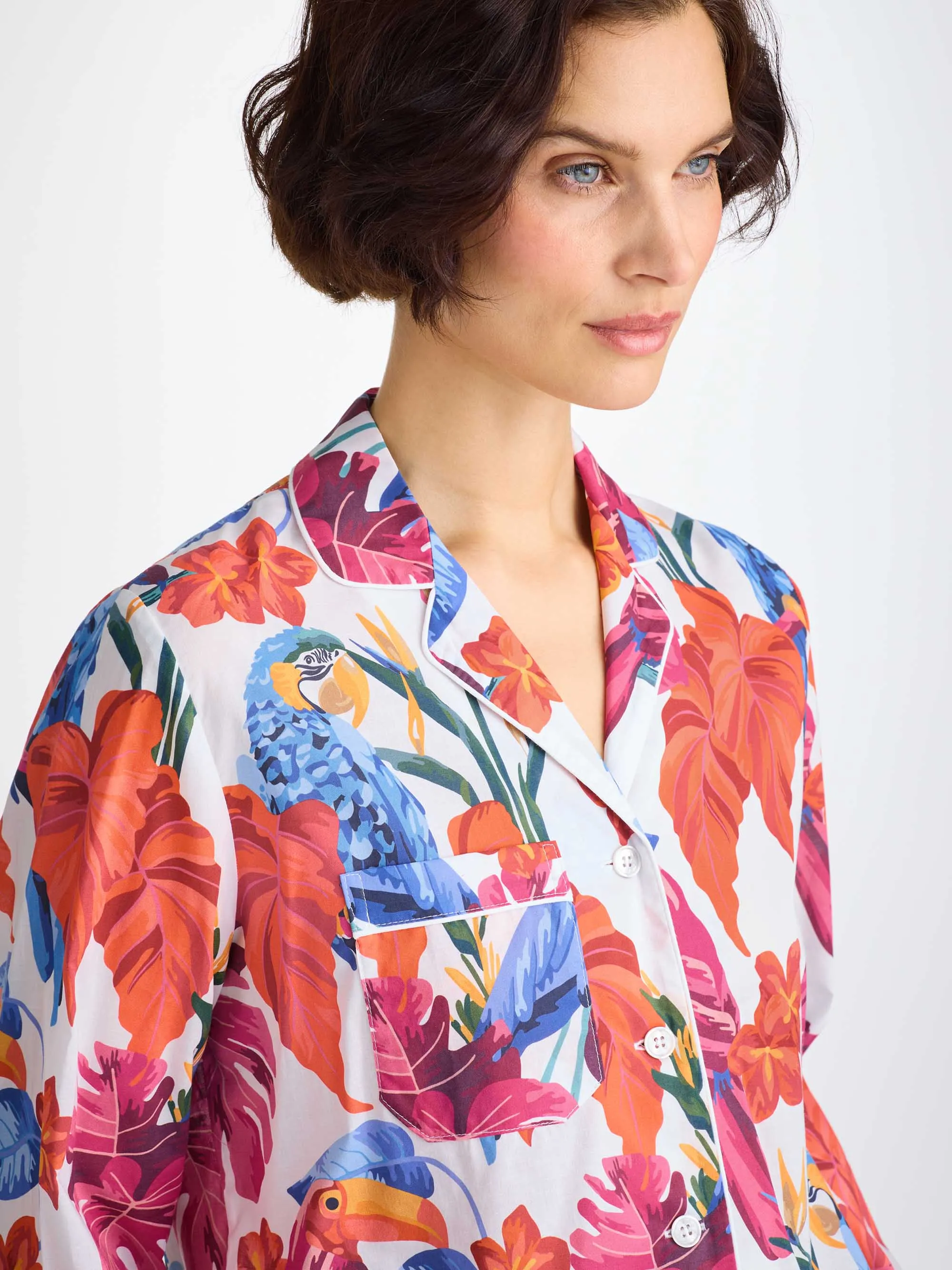 Women's Pajamas Cotton Batiste White Jungle Birds Print sold by Derek Rose product image thumbnail 5