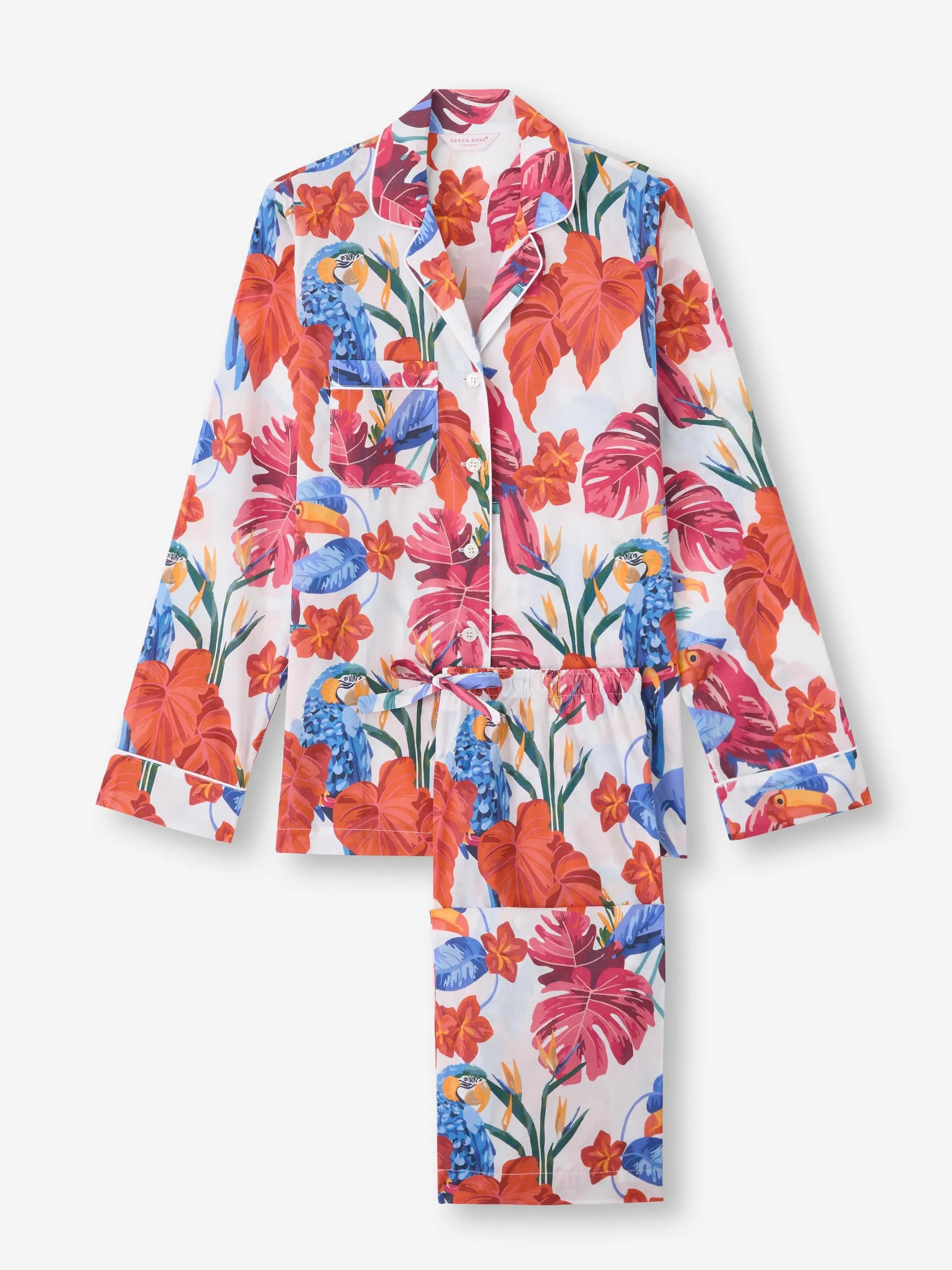 Women's Pajamas Cotton Batiste White Jungle Birds Print sold by Derek Rose product image thumbnail 2