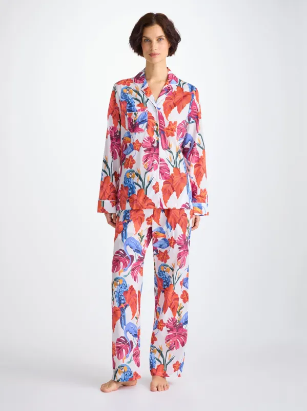 Women's Pajamas Cotton Batiste White Jungle Birds Print sold by Derek Rose