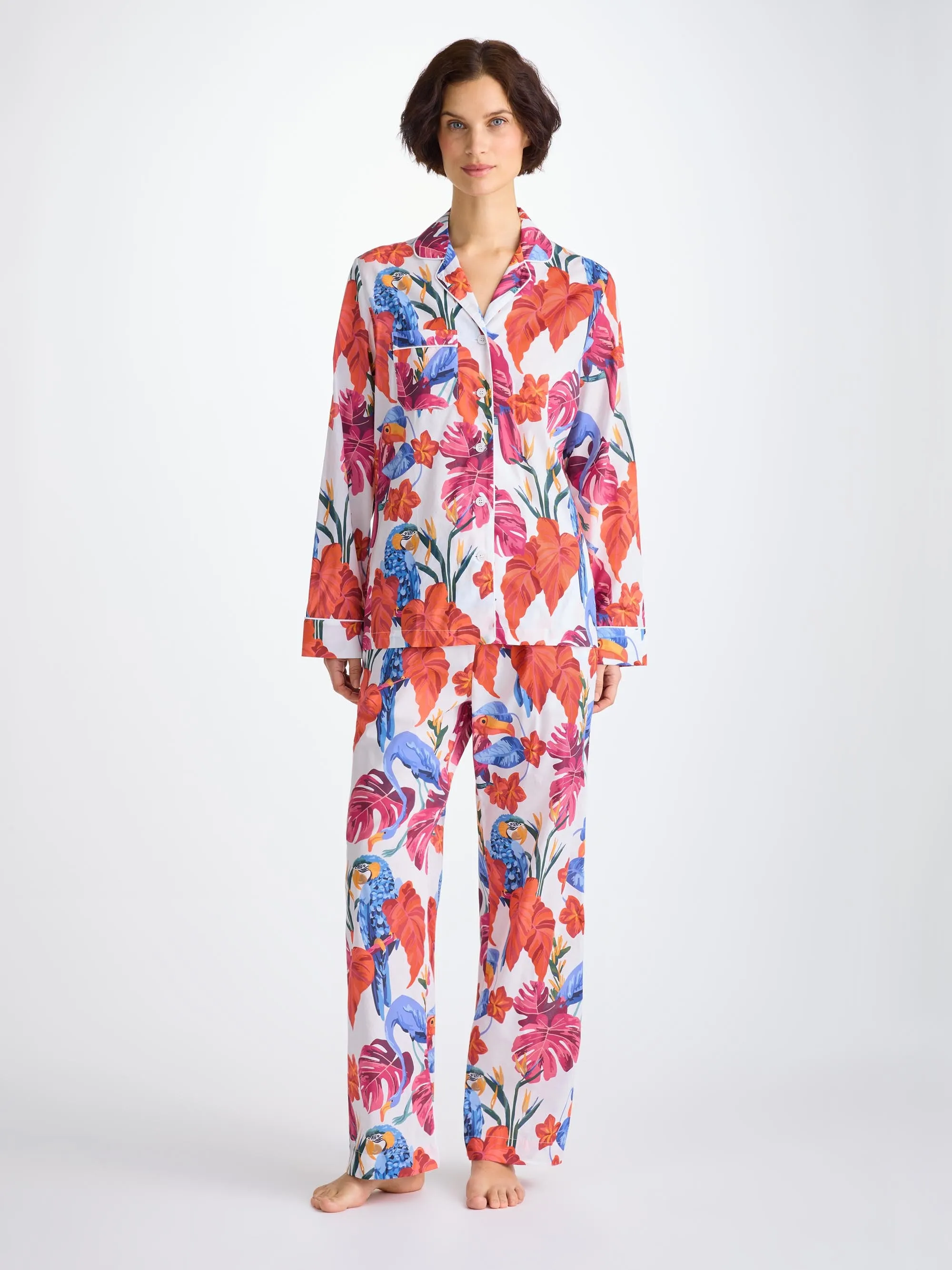 Women's Pajamas Cotton Batiste White Jungle Birds Print sold by Derek Rose