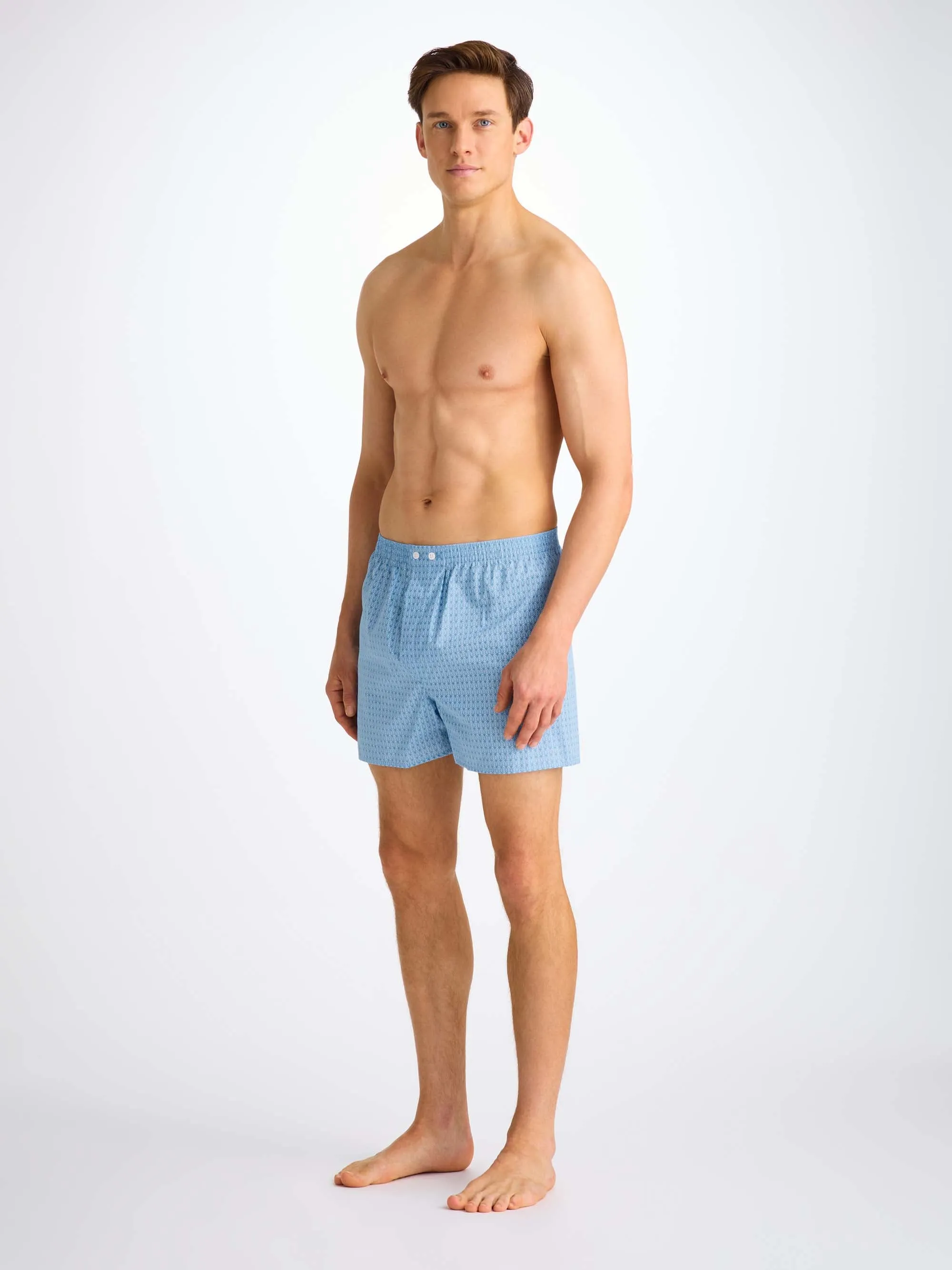 Men's Classic Fit Boxers Cotton Batiste Blue Jungle Leaf Print sold by Derek Rose product image thumbnail 2