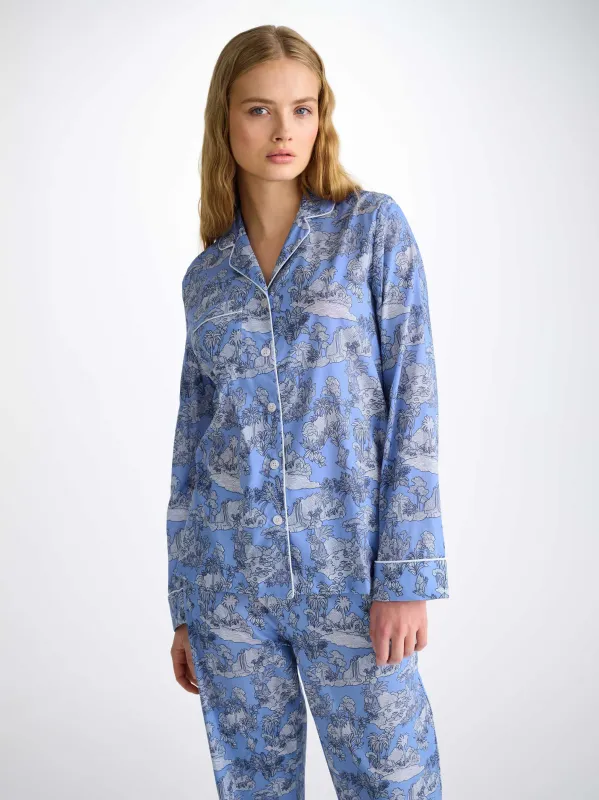 Women's Pajamas Cotton Batiste Blue Island Hopping Print sold by Derek Rose