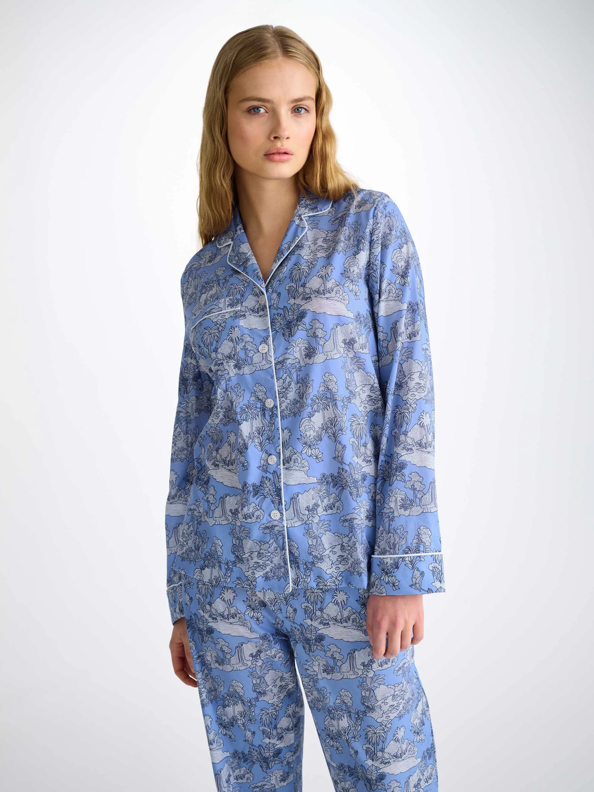 Women's Pajamas Cotton Batiste Blue Island Hopping Print sold by Derek Rose