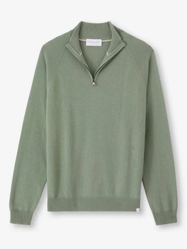 Men's Half-Zip Sweater Finley Cashmere Sage Green sold by Derek Rose