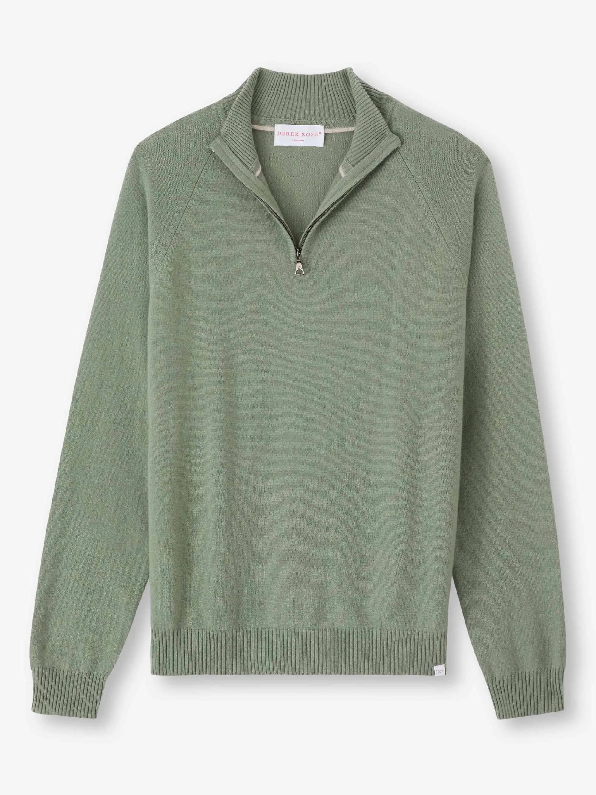 Men's Half-Zip Sweater Finley Cashmere Sage Green sold by Derek Rose