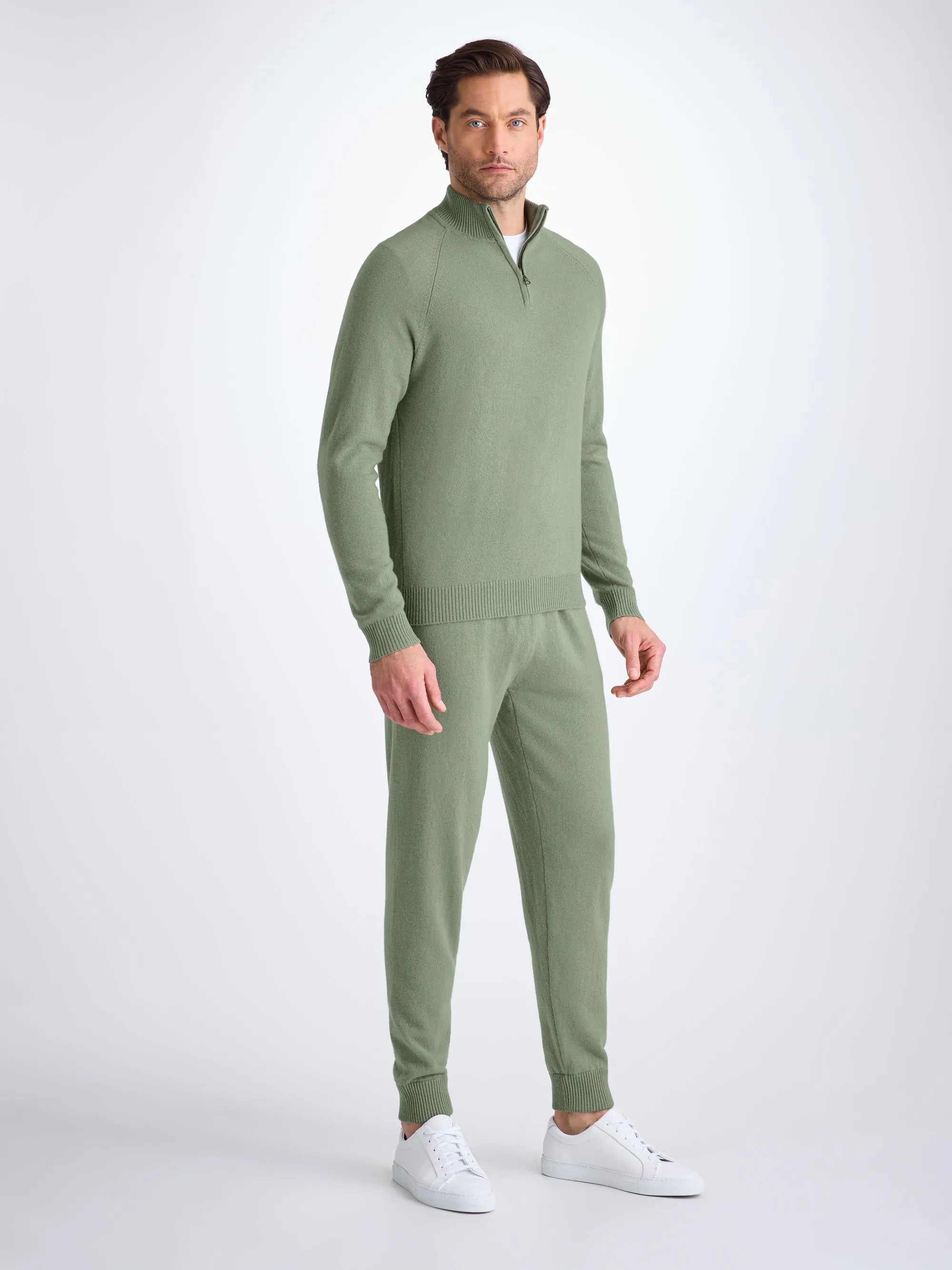 Men's Half-Zip Sweater Finley Cashmere Sage Green sold by Derek Rose product image thumbnail 3
