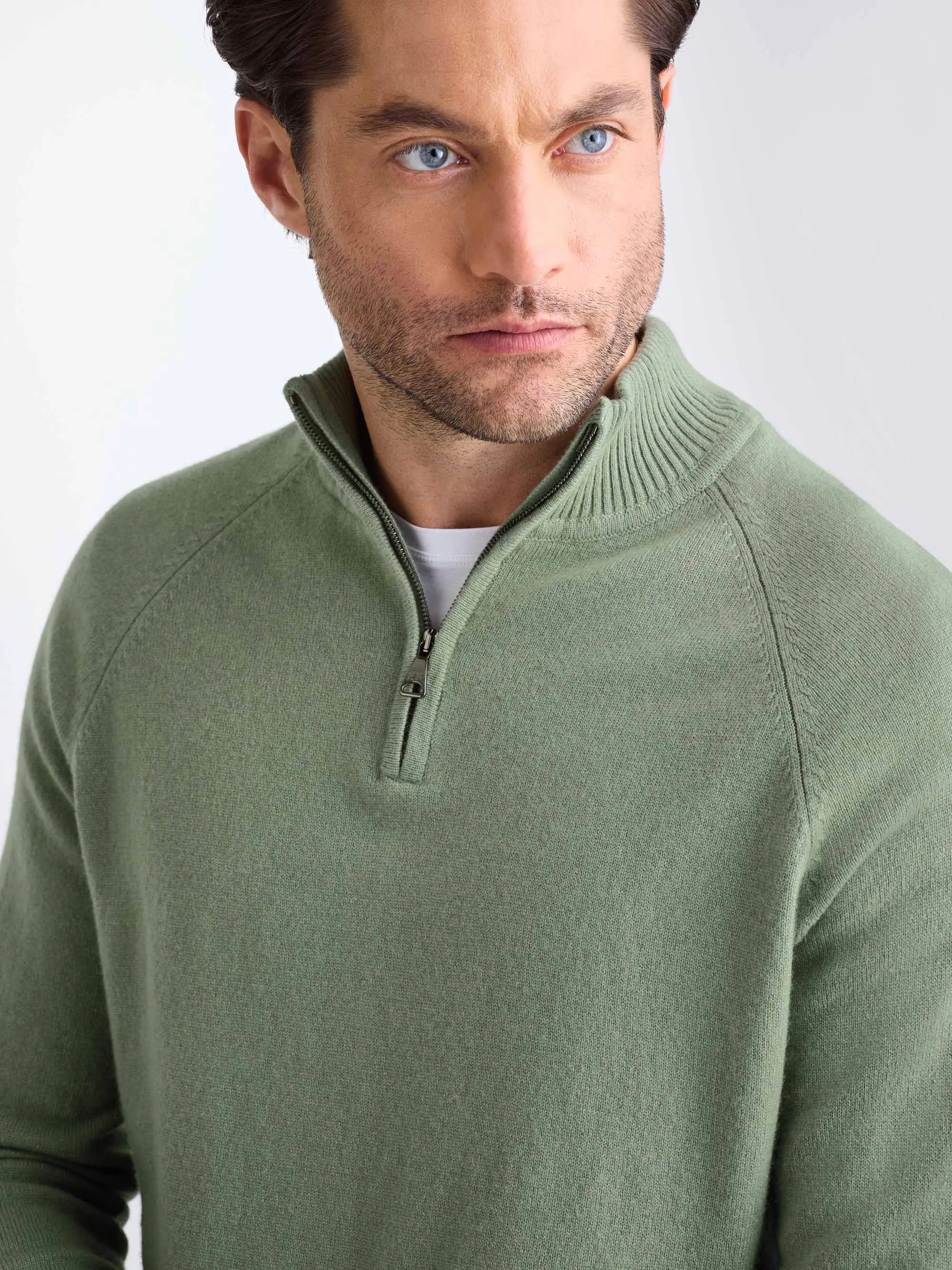 Men's Half-Zip Sweater Finley Cashmere Sage Green sold by Derek Rose product image thumbnail 5