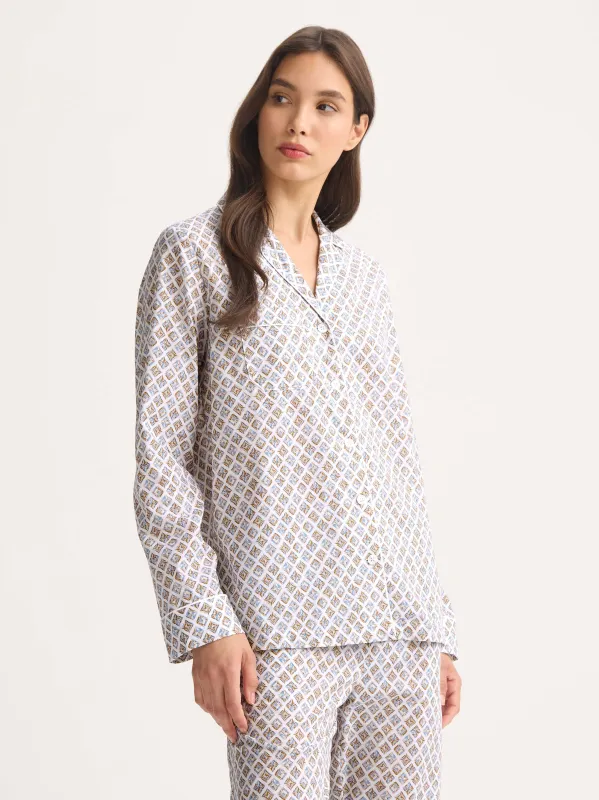 Women's Pajamas Cotton Batiste Neutral White Diamond Print sold by Derek Rose