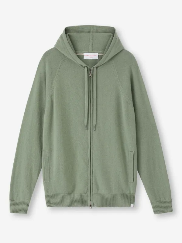 Men's Zip Up Hoodie Finley Cashmere Sage Green sold by Derek Rose