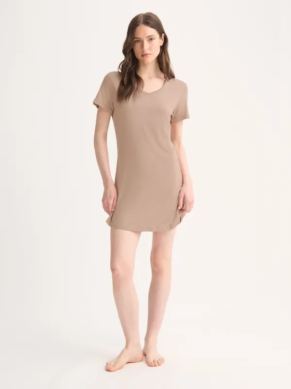 Women's V-Neck Sleep T-Shirt Lara Micro Modal Stretch Almond Blush sold by Derek Rose