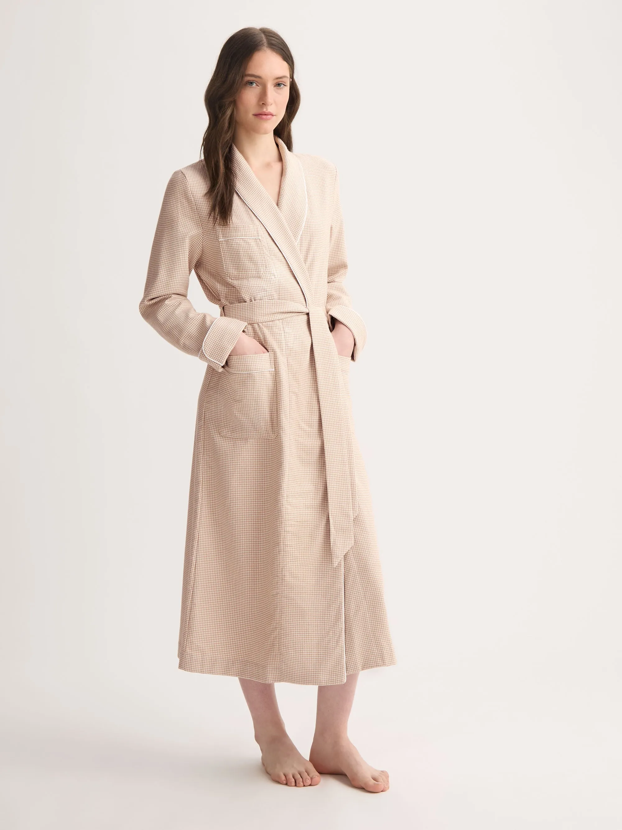 Women's Robe Kelburn Brushed Cotton Blush Houndstooth sold by Derek Rose product image thumbnail 2