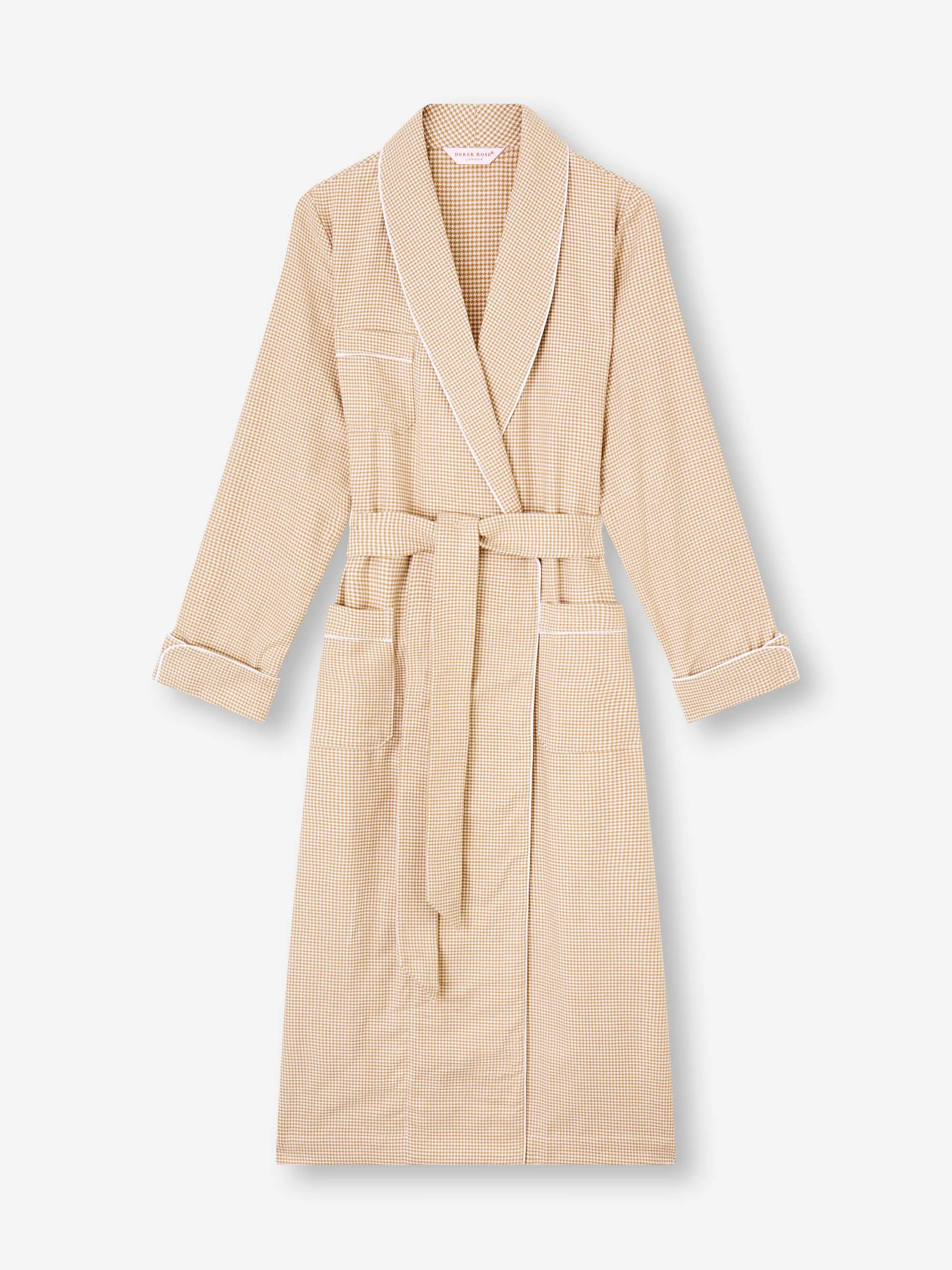 Women's Robe Kelburn Brushed Cotton Blush Houndstooth sold by Derek Rose