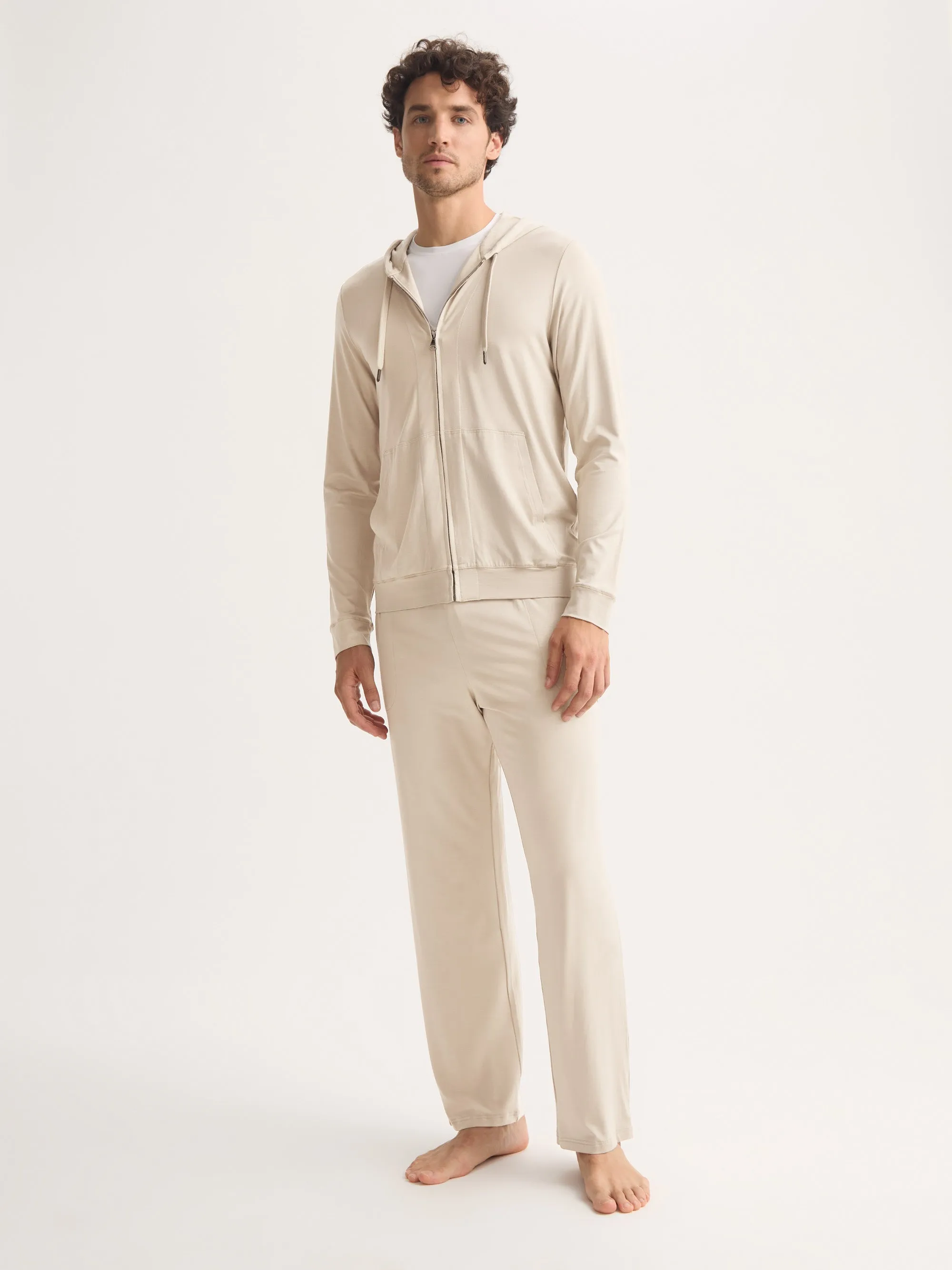 Men's Zip Up Hoodie Basel Micro Modal Stretch Light Stone sold by Derek Rose product image thumbnail 3