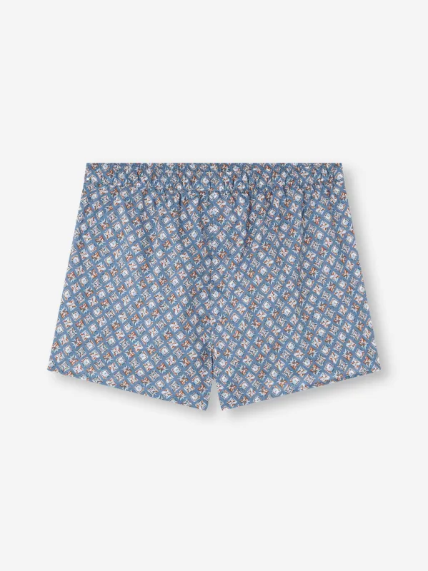 Men's Modern Fit Boxers Cotton Batiste Blue Multicolor Diamond Print sold by Derek Rose