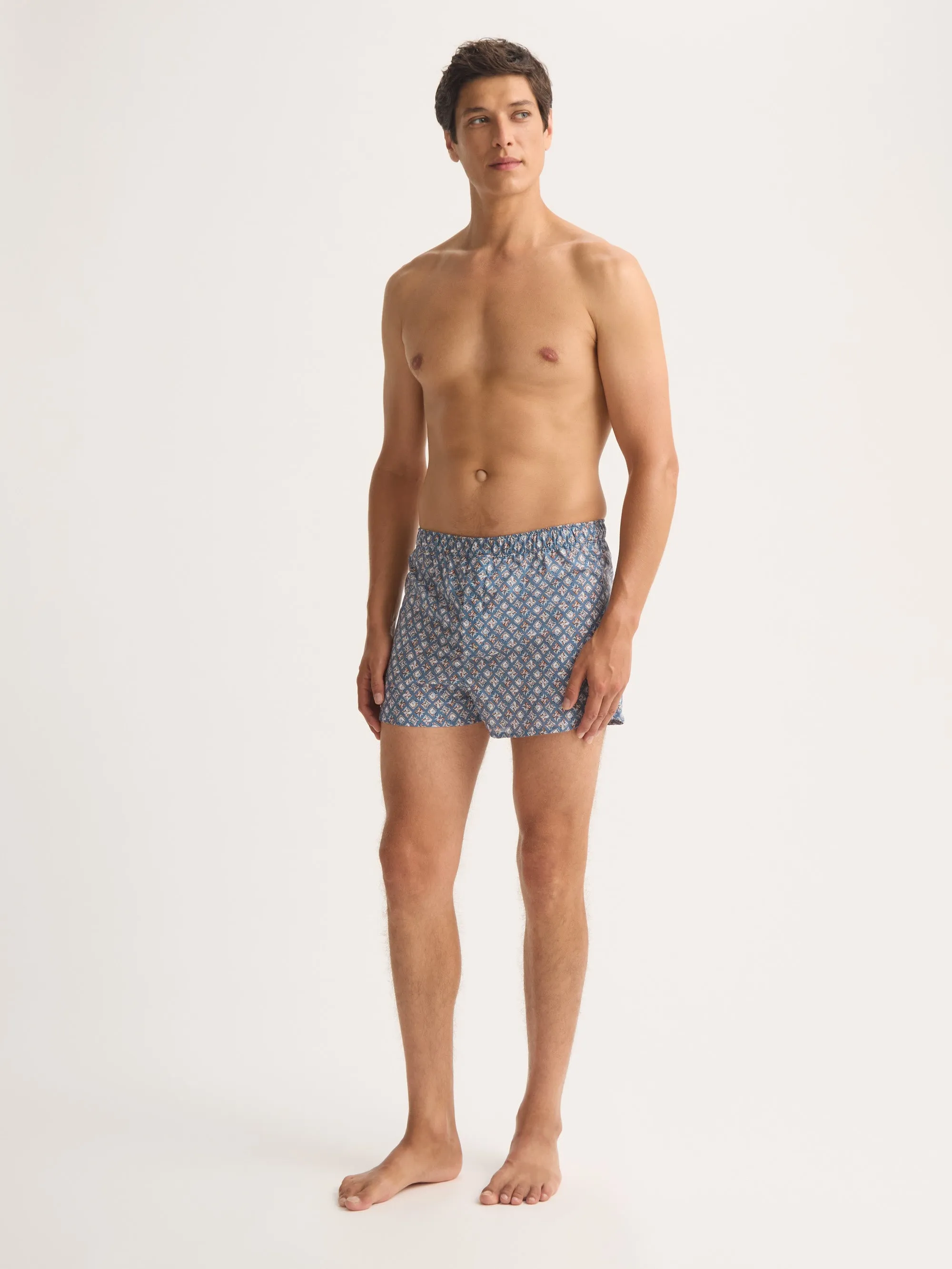 Men's Modern Fit Boxers Cotton Batiste Blue Multicolor Diamond Print sold by Derek Rose product image thumbnail 2