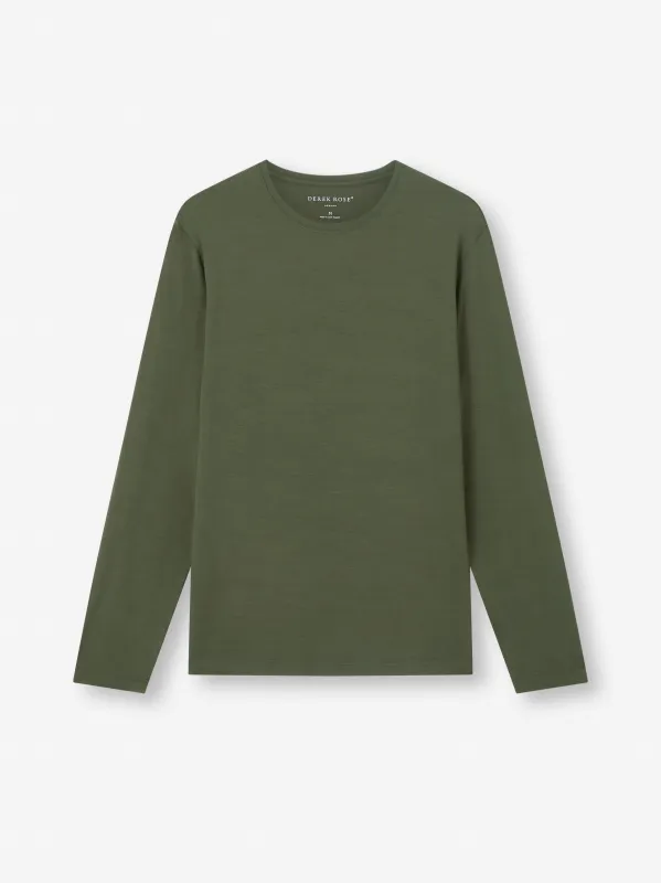 Men's Long Sleeve T-Shirt Basel Micro Modal Stretch Evergreen sold by Derek Rose