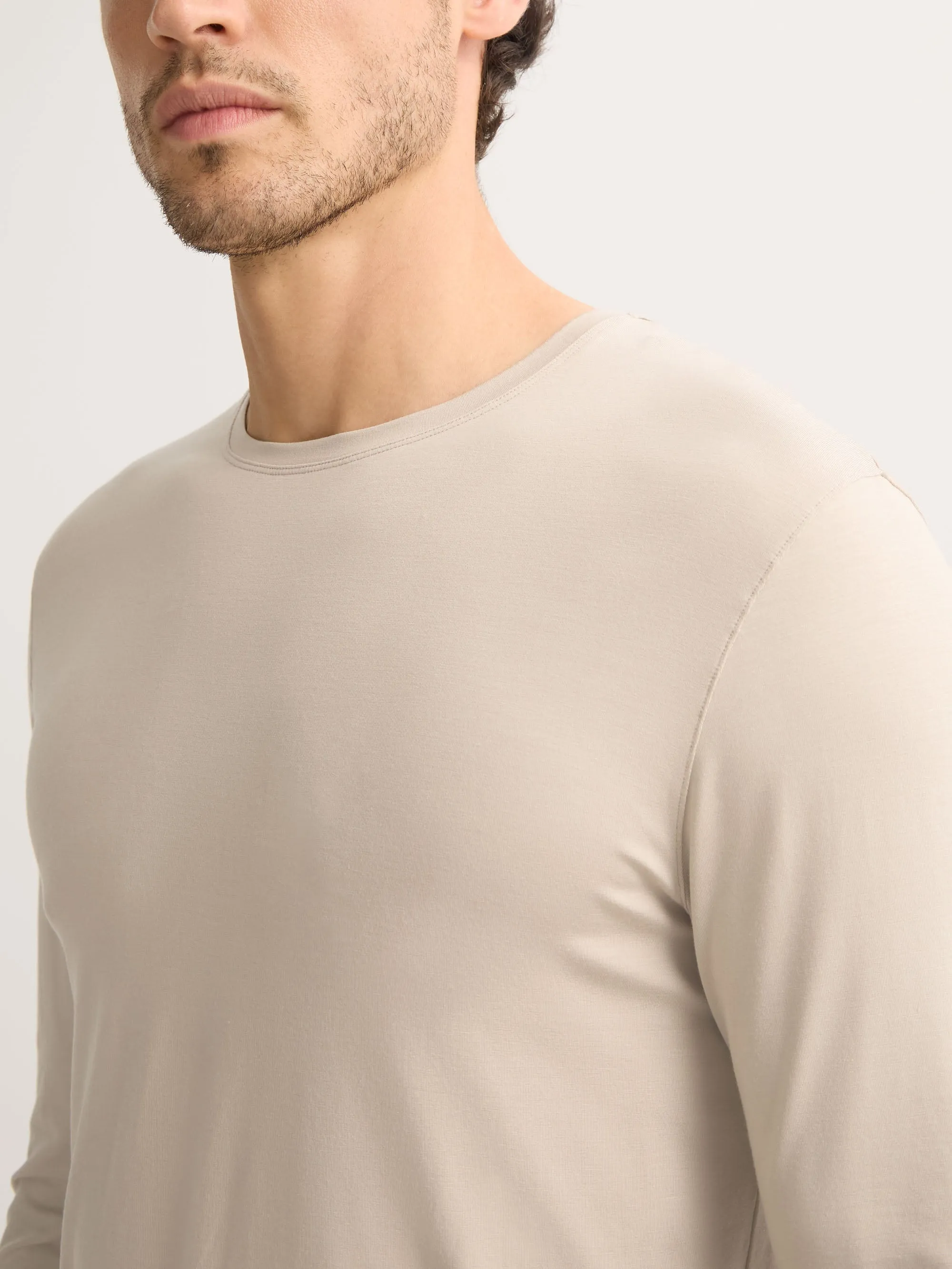 Men's Long Sleeve T-Shirt Basel Micro Modal Stretch Light Stone sold by Derek Rose product image thumbnail 4