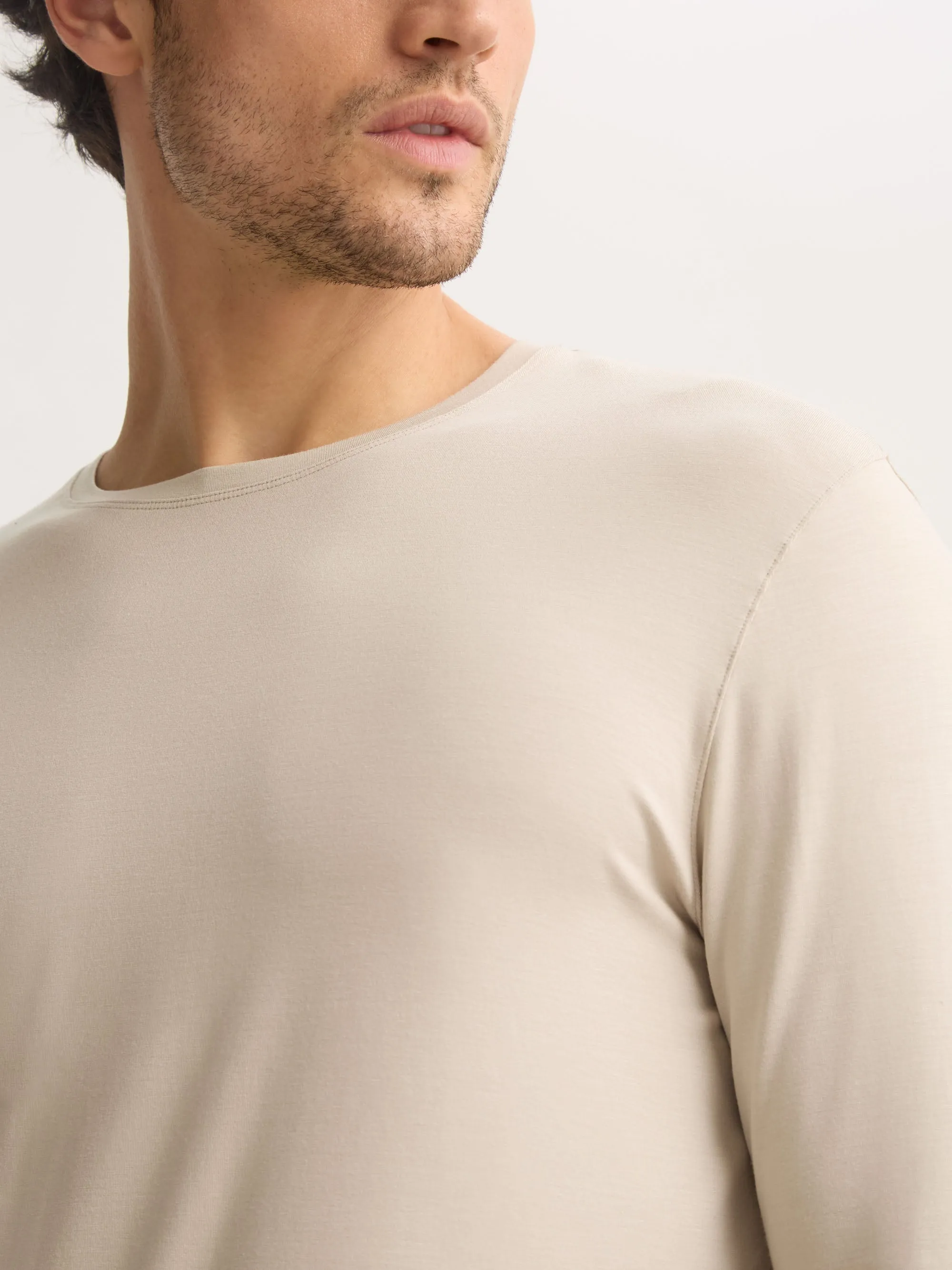 Men's Long Sleeve T-Shirt Basel Micro Modal Stretch Light Stone sold by Derek Rose product image thumbnail 5