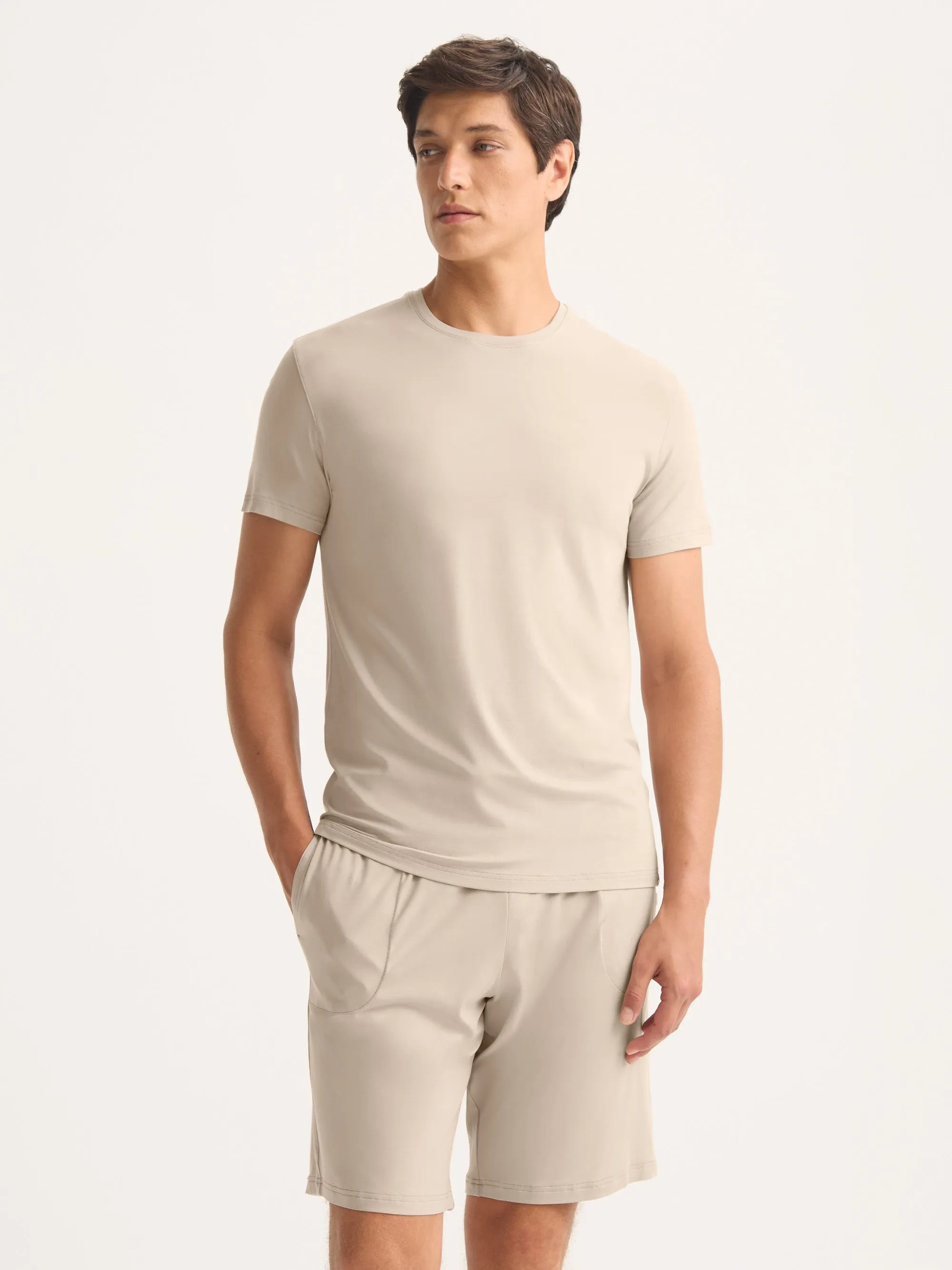 Men's T-Shirt Basel Micro Modal Stretch Light Stone sold by Derek Rose product image thumbnail 4