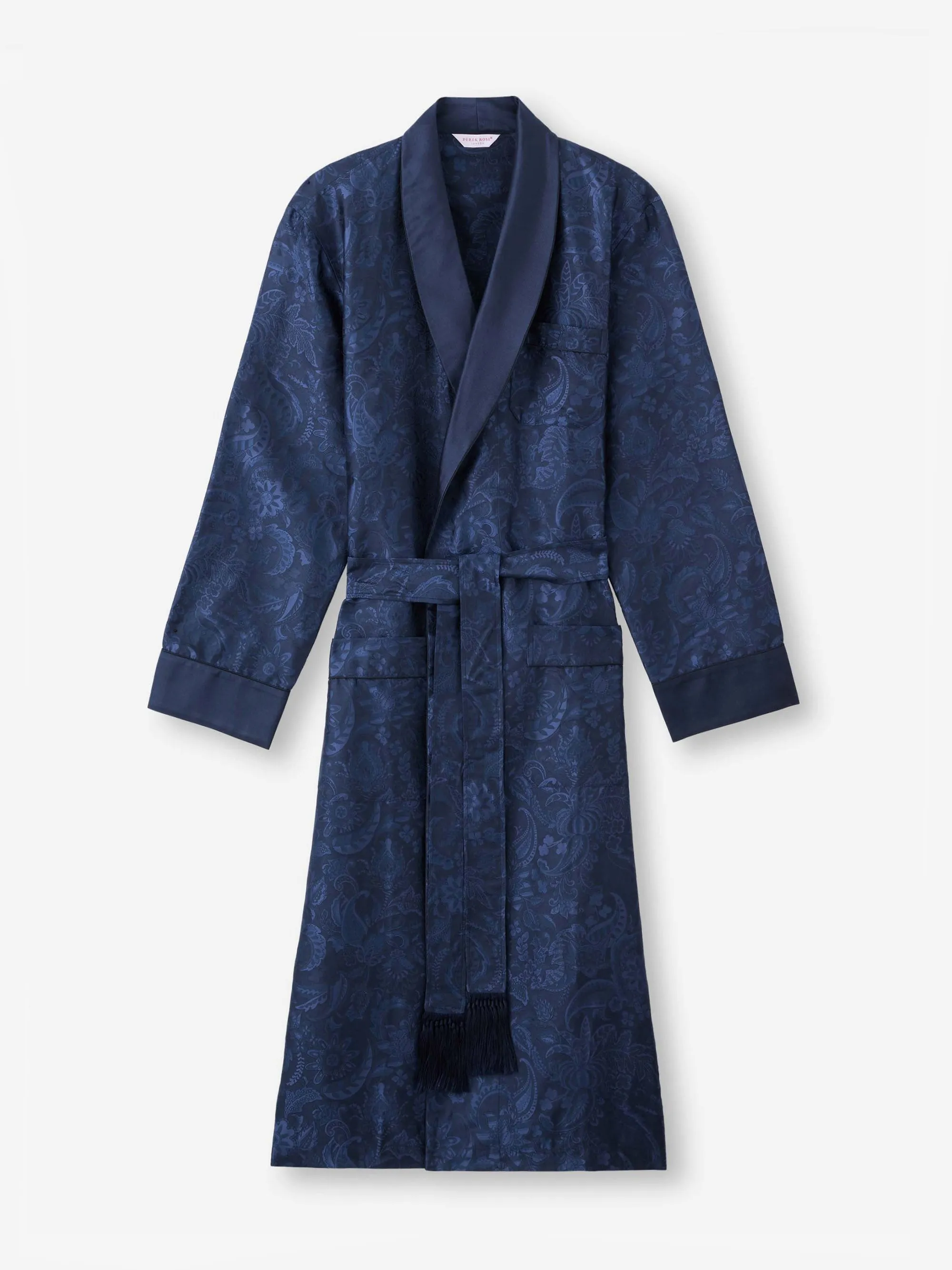 Men's Robe Silk Jacquard Navy Jungle Paisley Pattern sold by Derek Rose