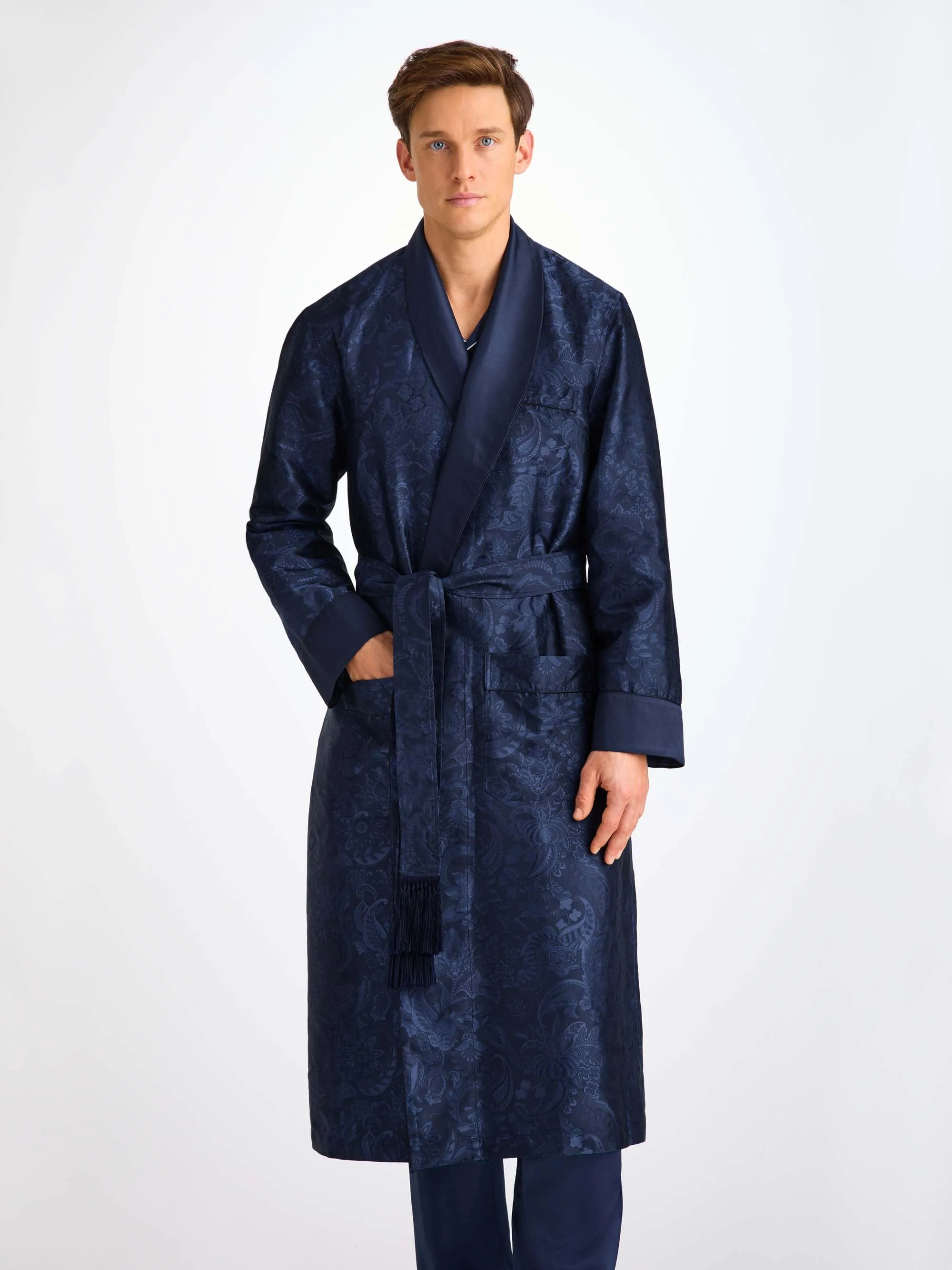 Men's Robe Silk Jacquard Navy Jungle Paisley Pattern sold by Derek Rose product image thumbnail 5