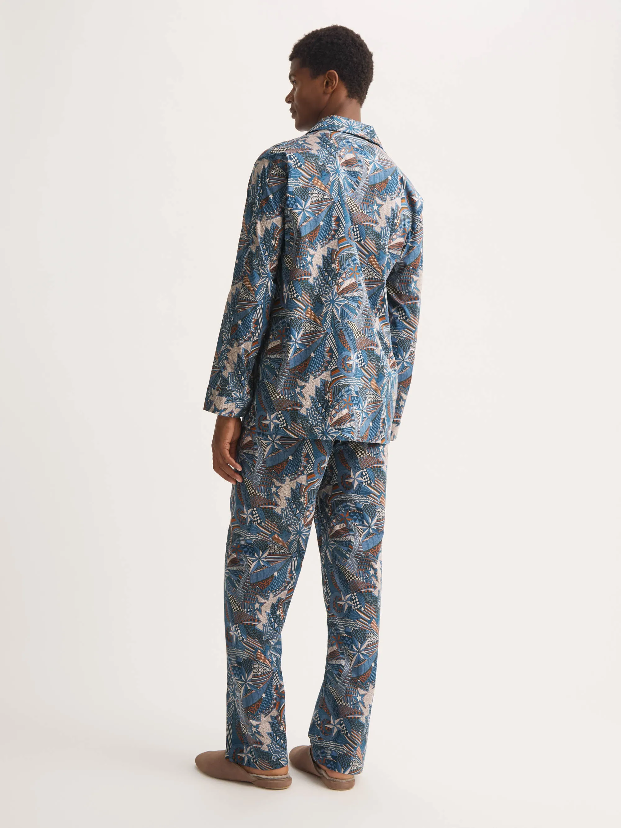 Men's Classic Fit Pajamas Cotton Batiste Blue Multicolor Celebration Print sold by Derek Rose product image thumbnail 3
