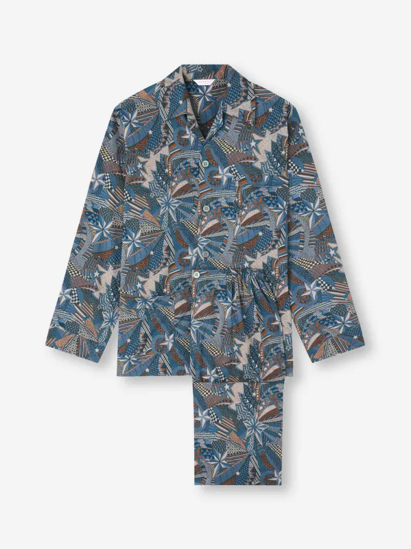 Men's Classic Fit Pajamas Cotton Batiste Blue Multicolor Celebration Print sold by Derek Rose
