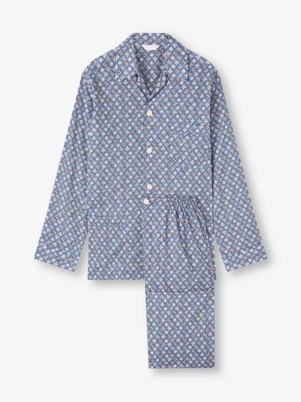 Men's Classic Fit Pajamas Cotton Batiste Blue Multicolor Diamond Print sold by Derek Rose