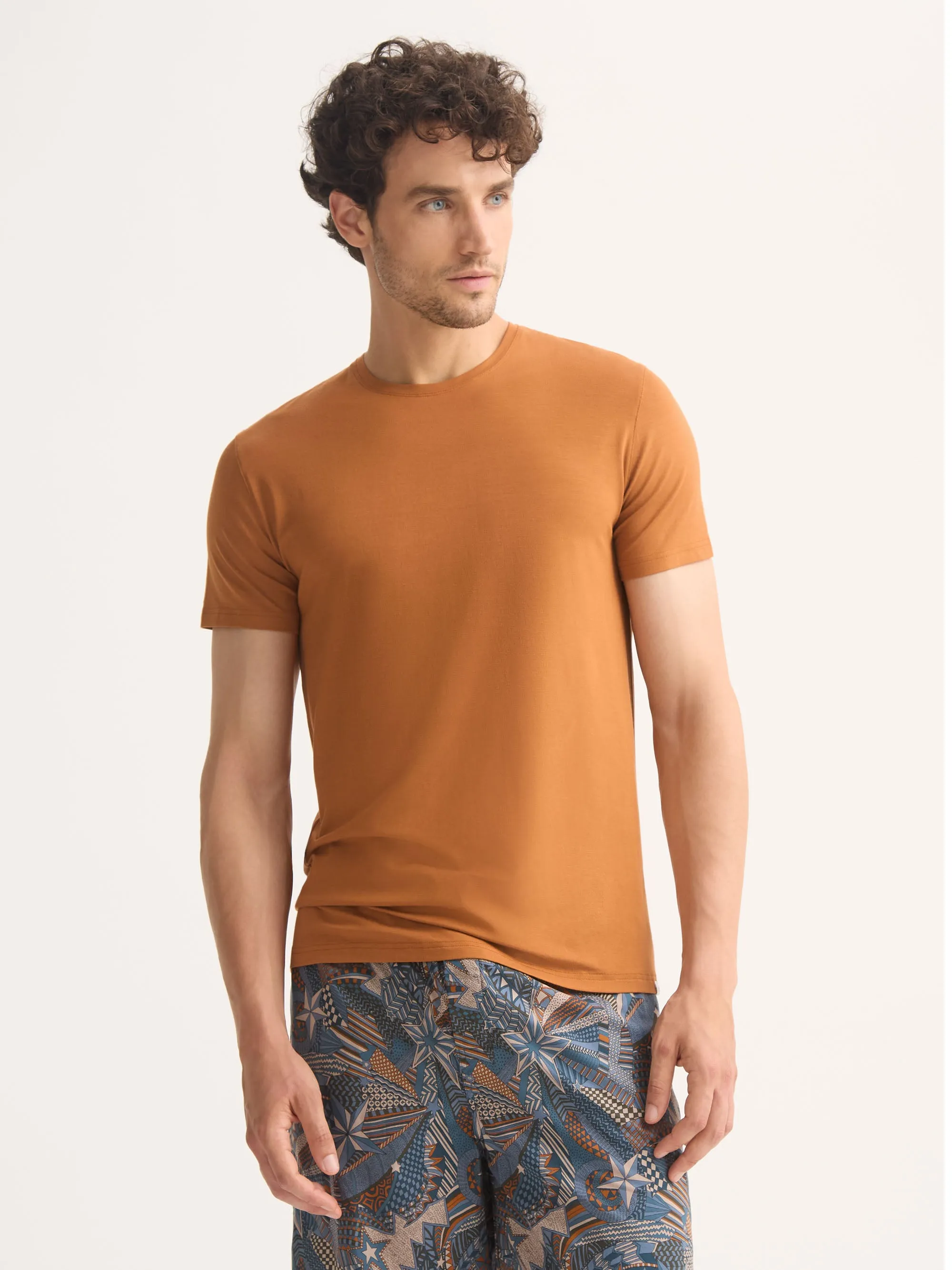 Men's T-Shirt Basel Micro Modal Stretch Brick Orange sold by Derek Rose product image thumbnail 2