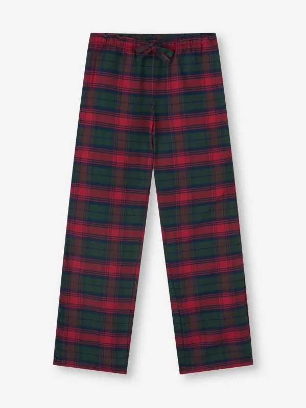 Women's Lounge Pants Kelburn Brushed Cotton Burgundy Red & Green Check sold by Derek Rose