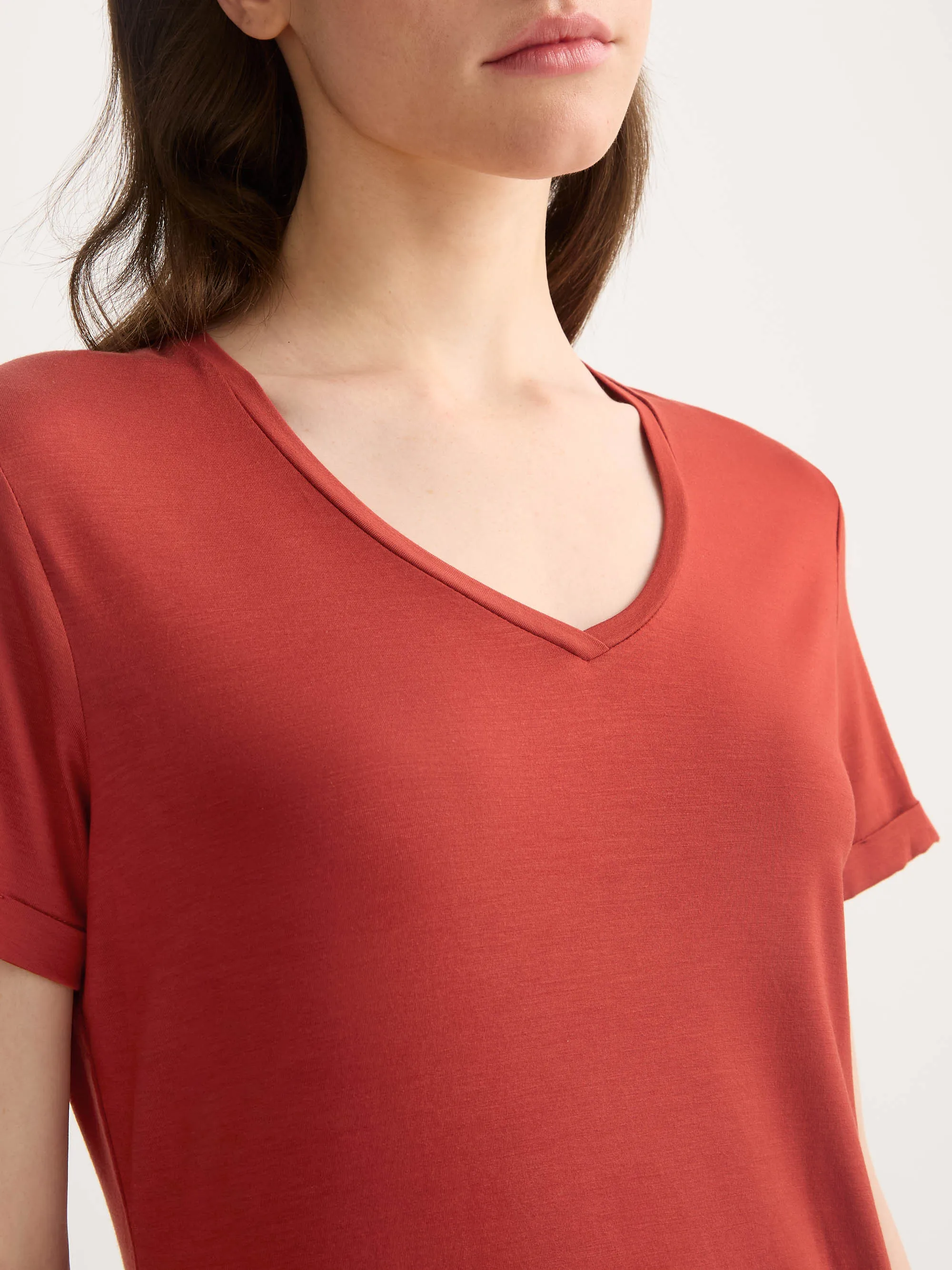 Women's V-Neck Sleep T-Shirt Lara Micro Modal Stretch Rose Red sold by Derek Rose product image thumbnail 5