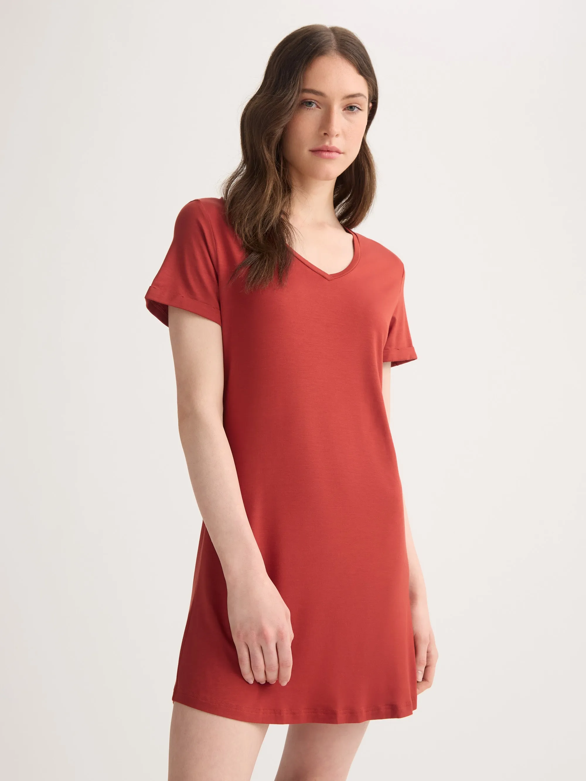 Women's V-Neck Sleep T-Shirt Lara Micro Modal Stretch Rose Red sold by Derek Rose product image thumbnail 4