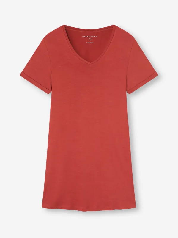 Women's V-Neck Sleep T-Shirt Lara Micro Modal Stretch Rose Red sold by Derek Rose