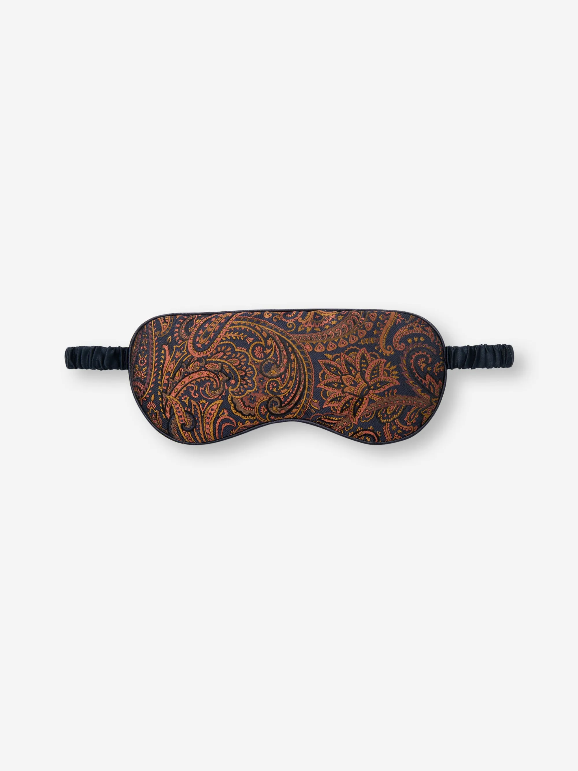 Silk Eye Mask Jacquard Navy Blue & Antique Gold Paisley Weave sold by Derek Rose