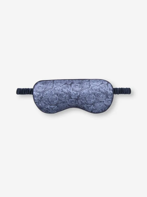 Silk Eye Mask Navy Blue Rose Print sold by Derek Rose