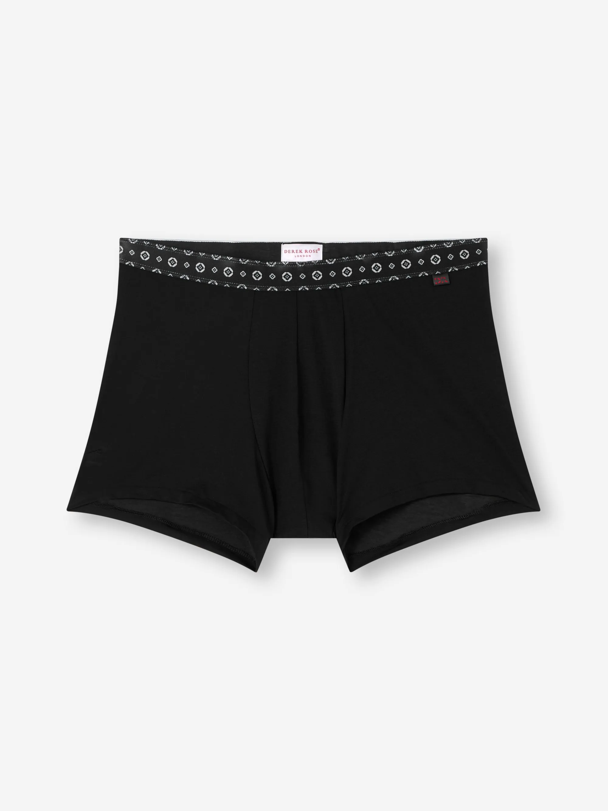Men's Boxer Briefs Pima Cotton Stretch Black with Rose Motif Band sold by Derek Rose
