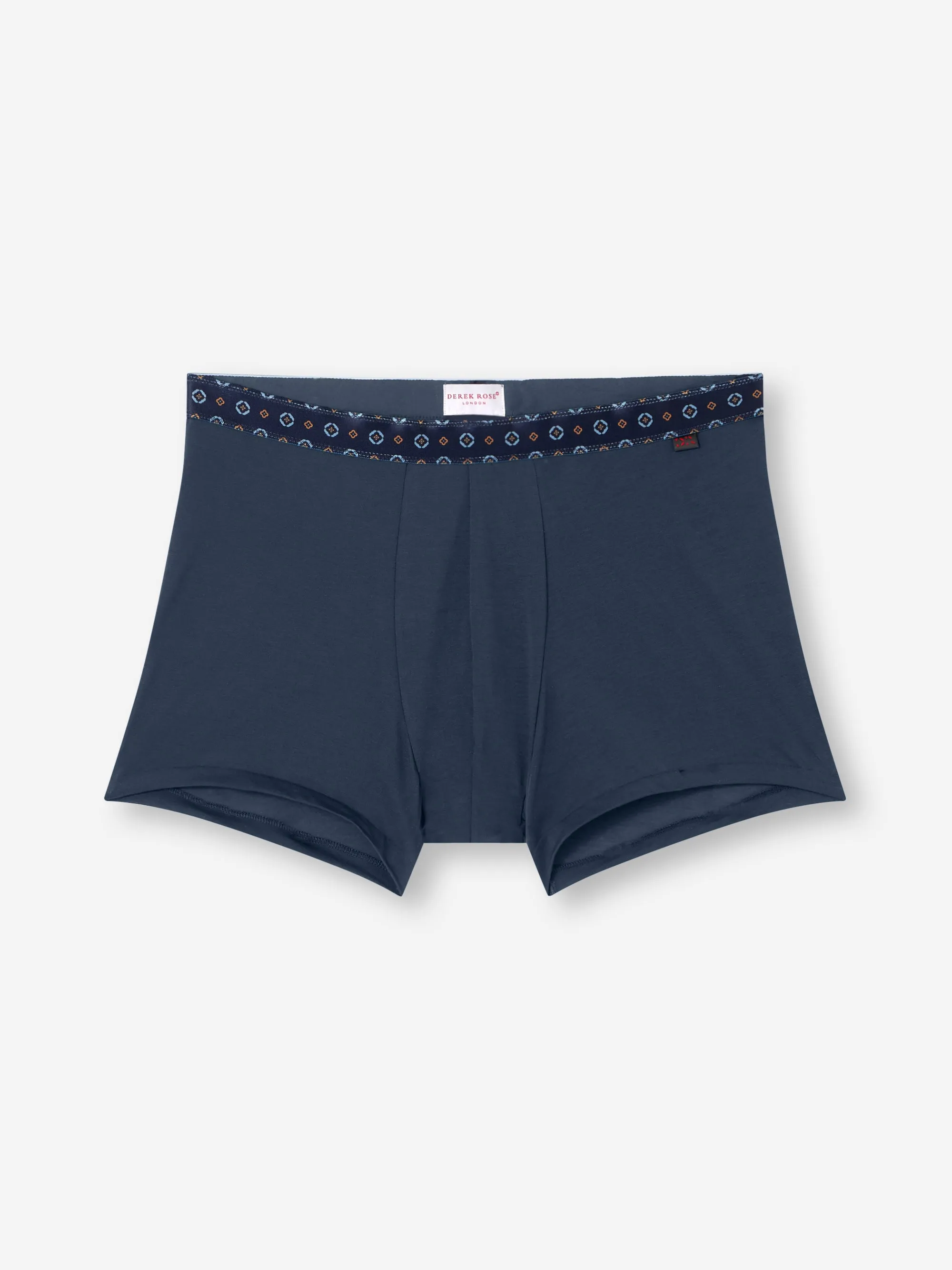 Men's Boxer Briefs Pima Cotton Stretch Navy Blue with Rose Motif Band sold by Derek Rose