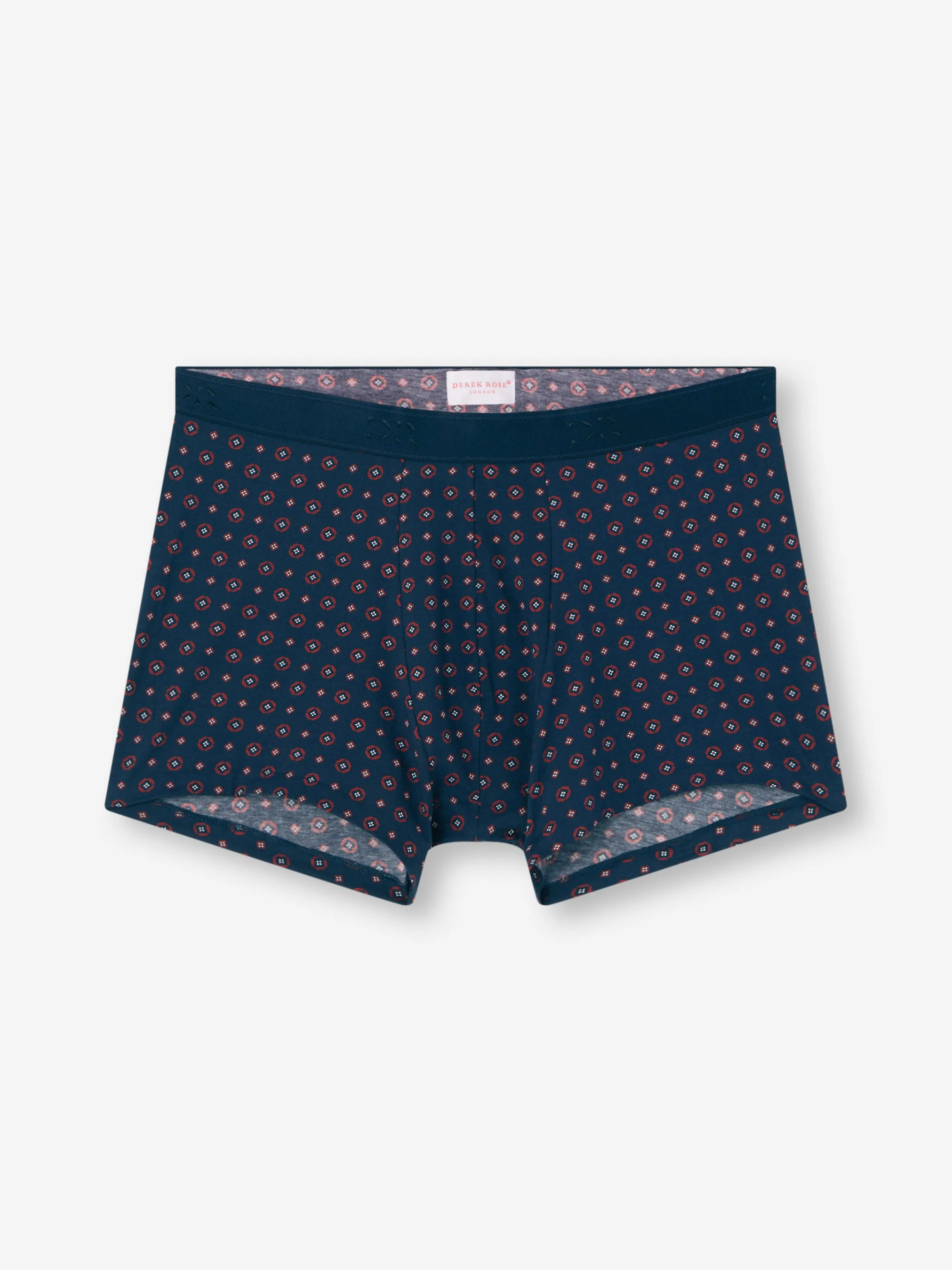 Men's Boxer Briefs Cotton Navy Blue & Red Rose Motif sold by Derek Rose