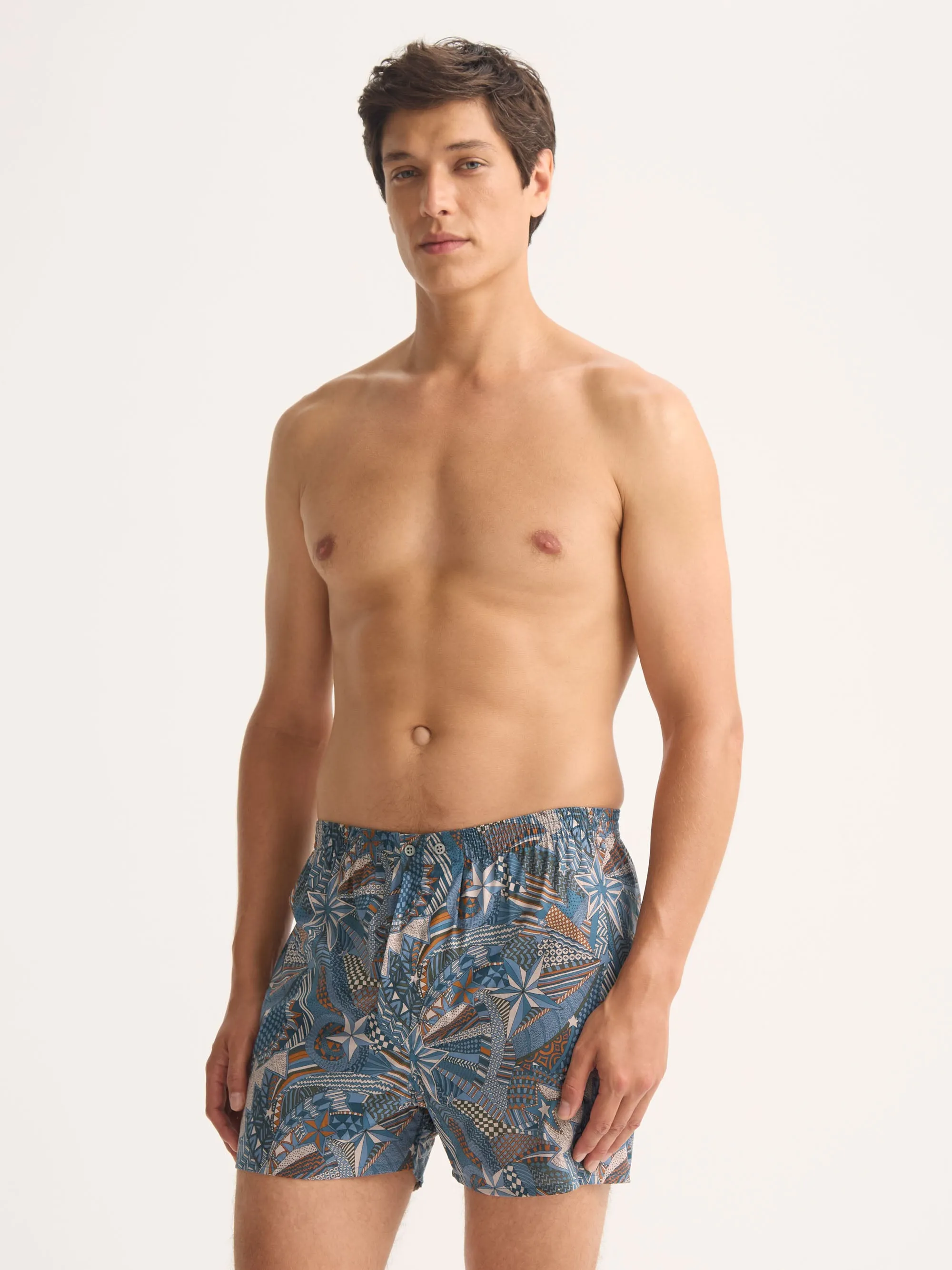 Men's Classic Fit Boxers Cotton Batiste Blue Multicolor Celebration Print sold by Derek Rose product image thumbnail 4