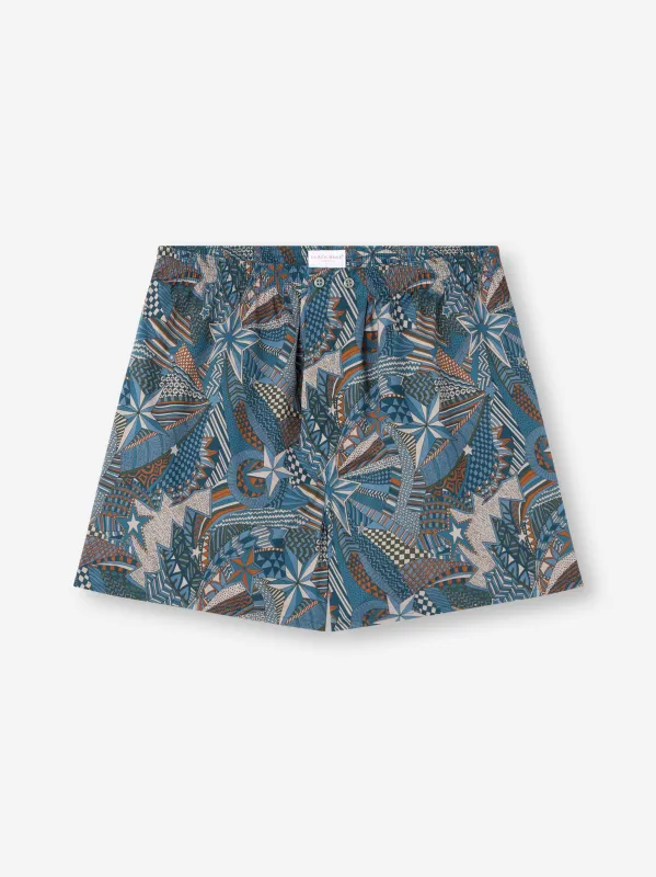 Men's Classic Fit Boxers Cotton Batiste Blue Multicolor Celebration Print sold by Derek Rose