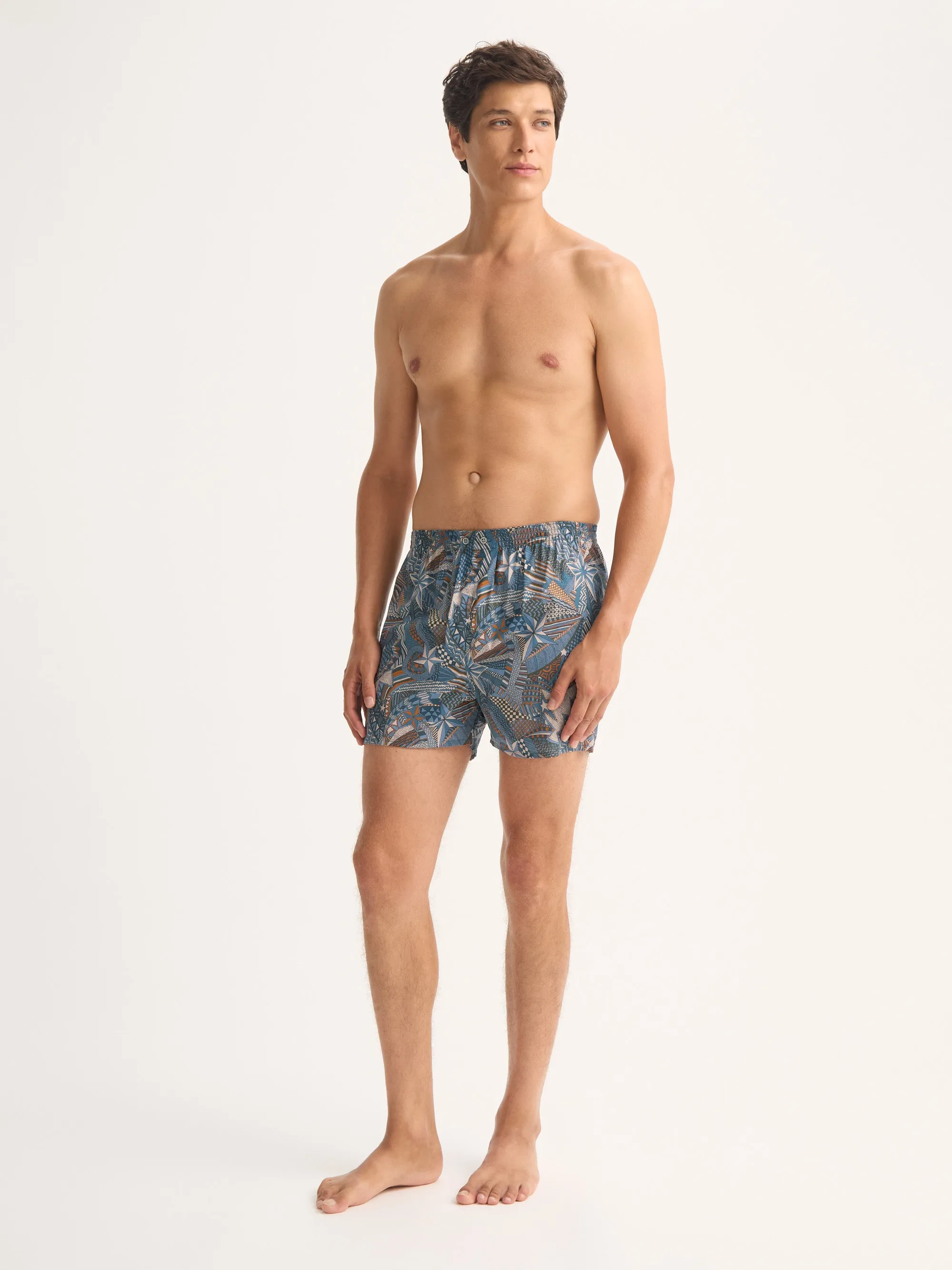 Men's Classic Fit Boxers Cotton Batiste Blue Multicolor Celebration Print sold by Derek Rose product image thumbnail 2