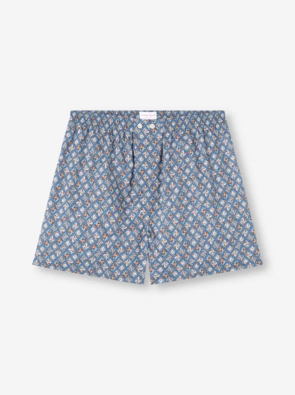 Men's Classic Fit Boxers Cotton Batiste Blue Multicolor Diamond Print sold by Derek Rose