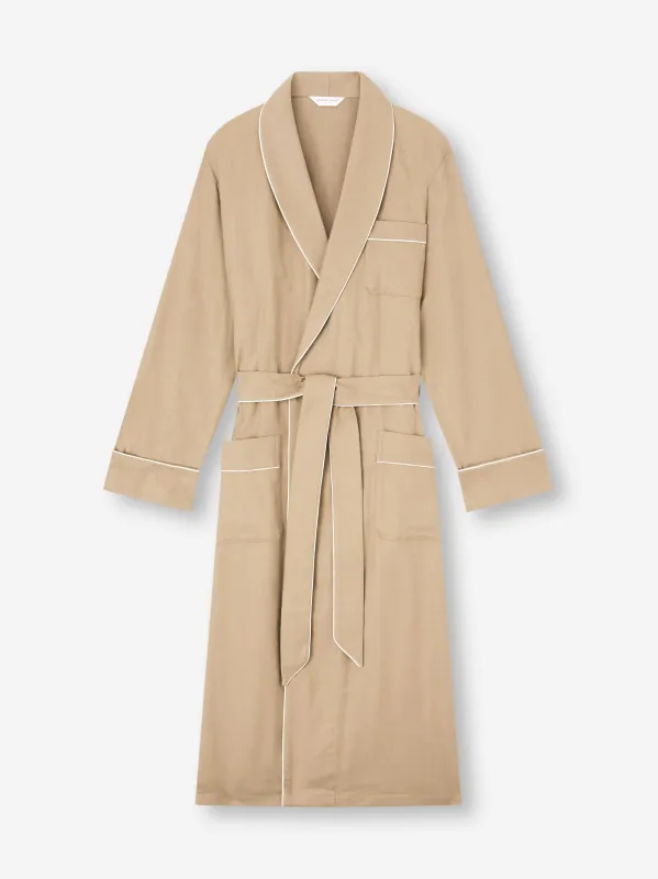 Men's Robe Kelburn Brushed Cotton Light Stone Herringbone sold by Derek Rose