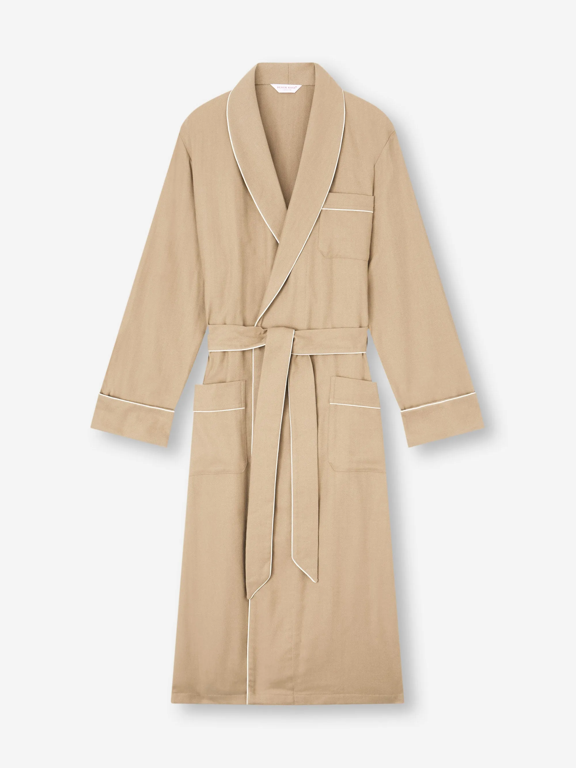 Men's Robe Kelburn Brushed Cotton Light Stone Herringbone sold by Derek Rose