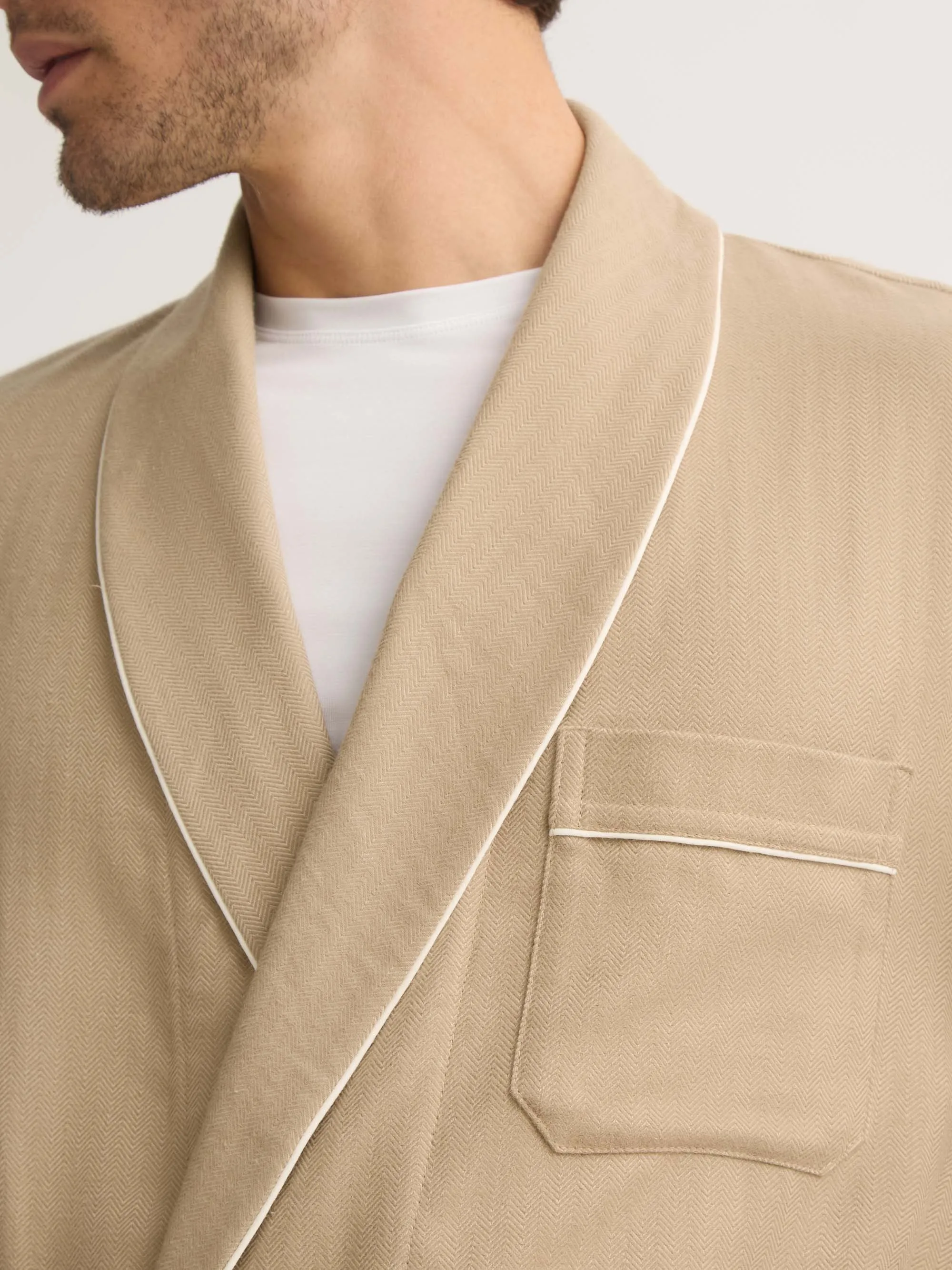Men's Robe Kelburn Brushed Cotton Light Stone Herringbone sold by Derek Rose product image thumbnail 5