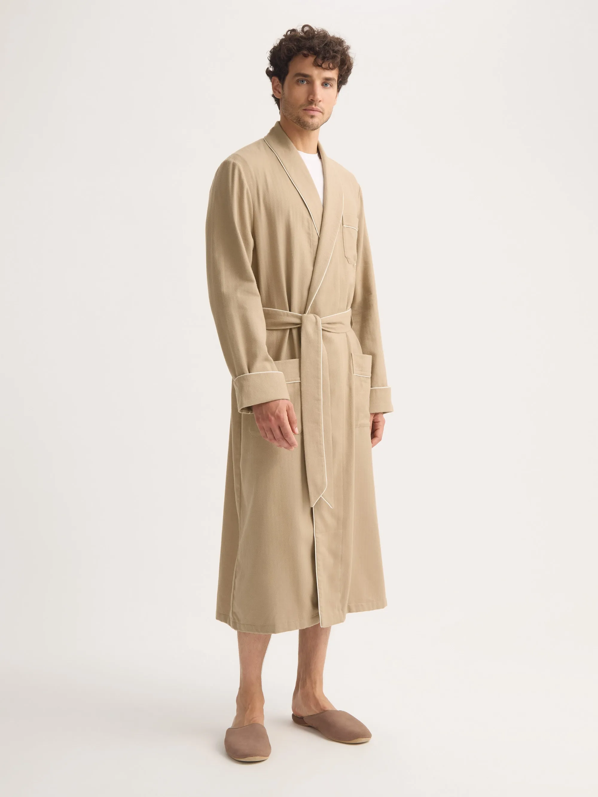Men's Robe Kelburn Brushed Cotton Light Stone Herringbone sold by Derek Rose product image thumbnail 2