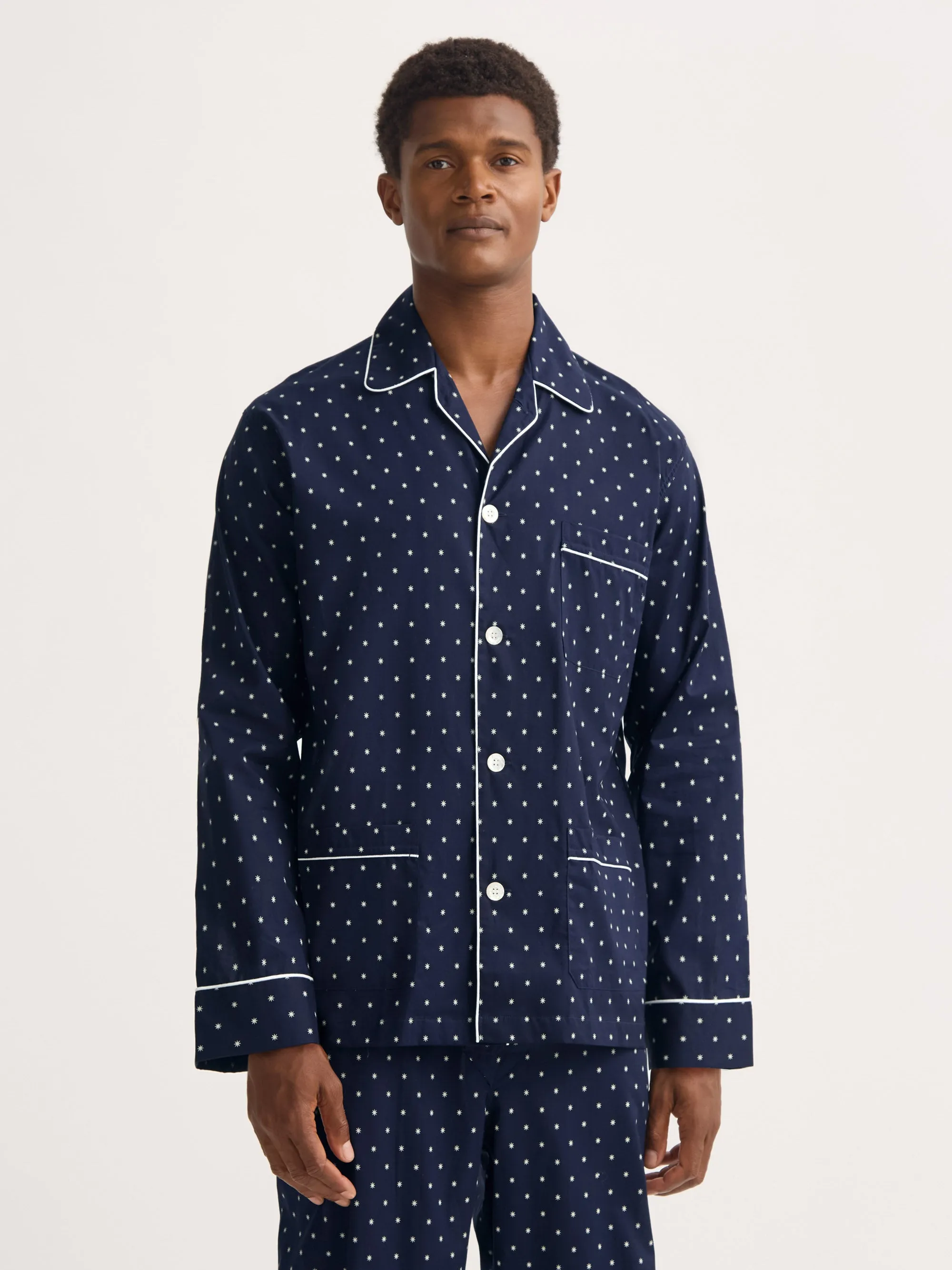 Men's Classic Fit Pajamas Cotton Batiste Navy Blue Starburst Print sold by Derek Rose product image thumbnail 4