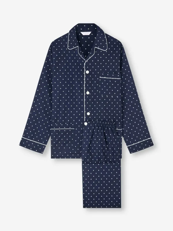 Men's Classic Fit Pajamas Cotton Batiste Navy Blue Starburst Print sold by Derek Rose