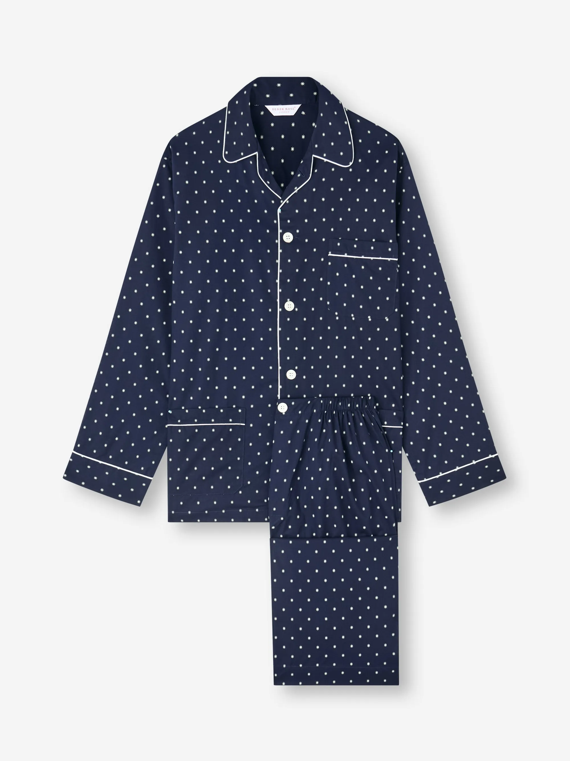 Men's Classic Fit Pajamas Cotton Batiste Navy Blue Starburst Print sold by Derek Rose